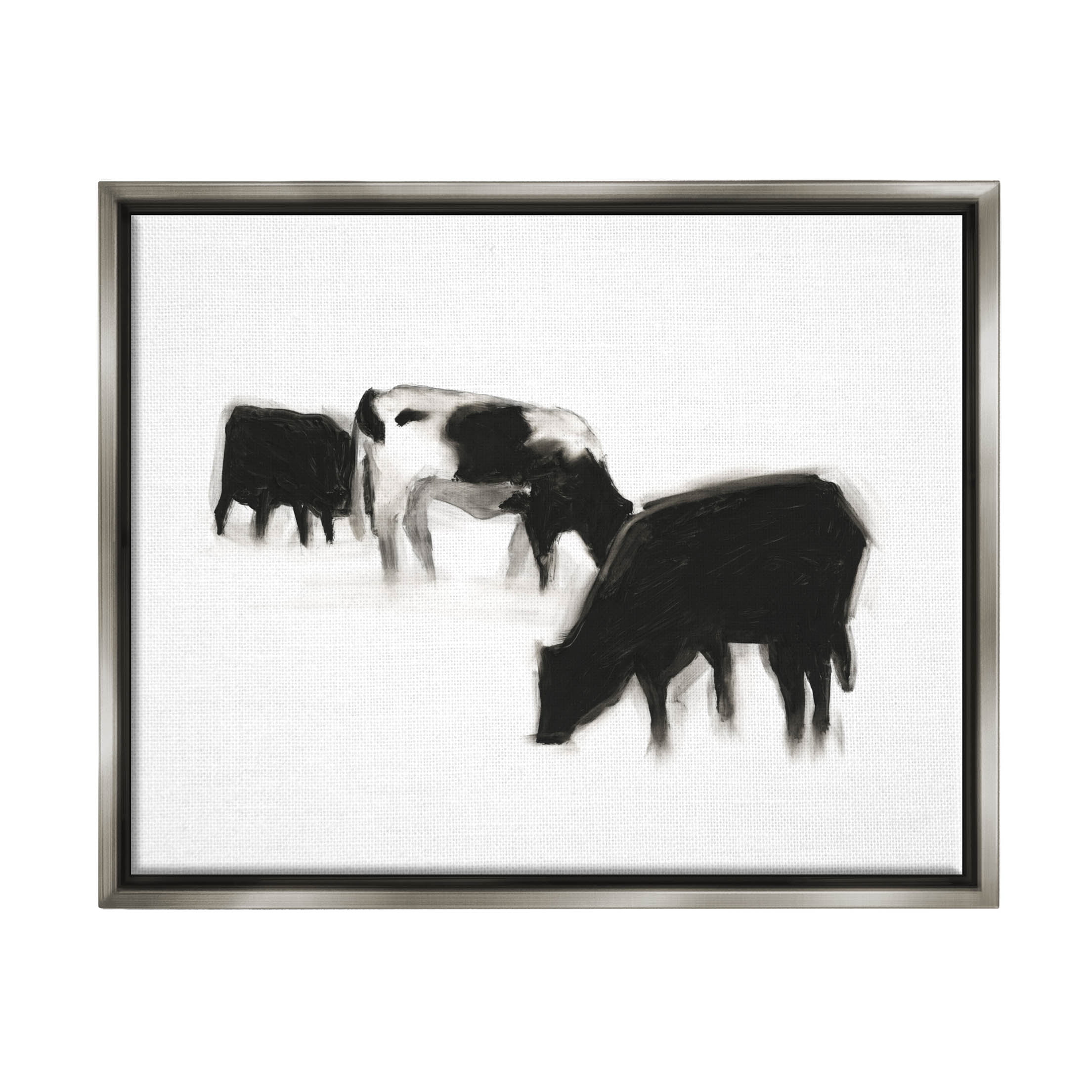 Stupell Industries Modern Farm Cow Silhouettes Graphic Art Luster Gray Floating Framed Canvas Print Wall Art, Design by Ethan Harper