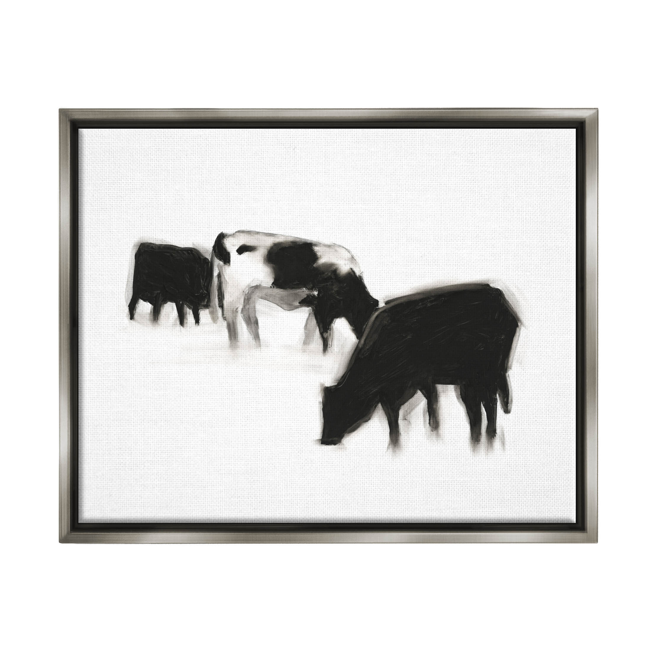 Stupell Industries Modern Farm Cow Silhouettes Graphic Art Luster Gray Floating Framed Canvas Print Wall Art, Design by Ethan Harper