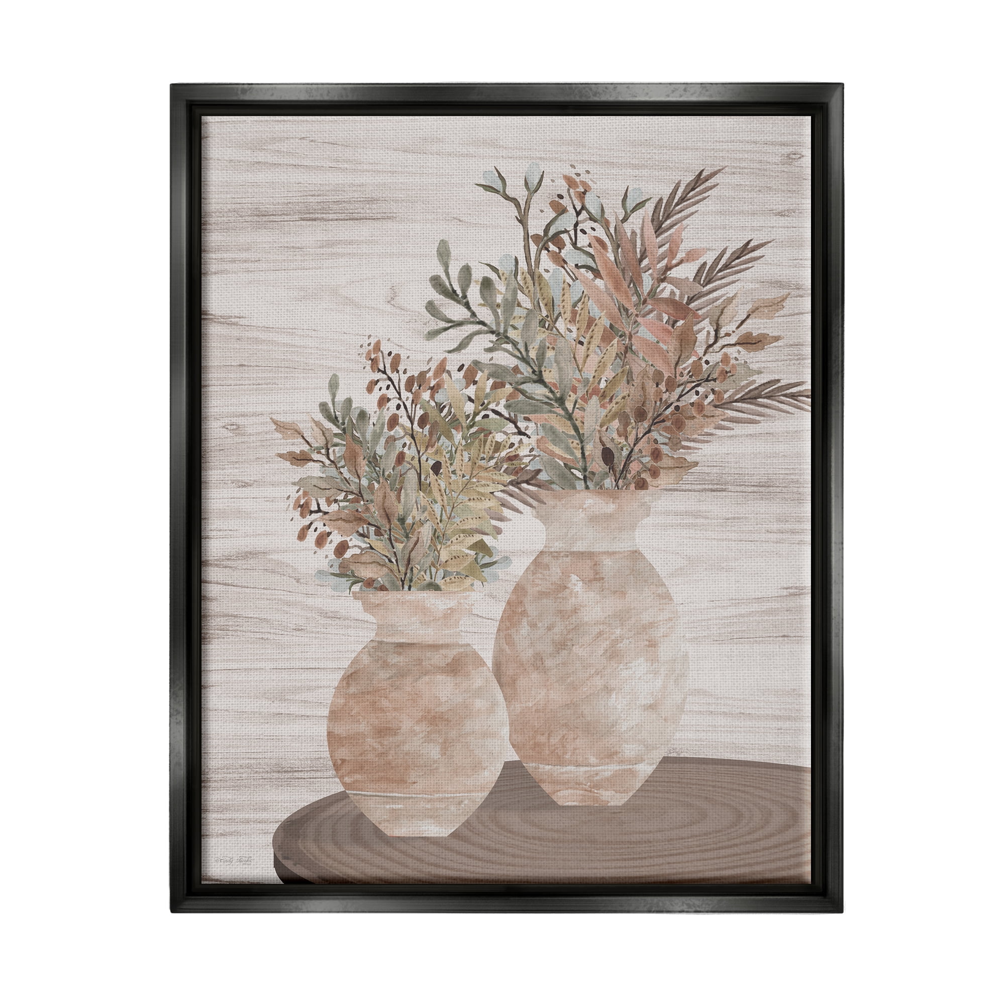 Stupell Industries Modern Farmhouse Blooms Botanical & Floral Painting Black Floater Framed Canvas Art Print Wall Art, 25 x 31