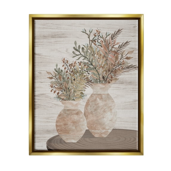 Stupell Industries Modern Farmhouse Blooms Botanical & Floral Painting Gold Floater Framed Canvas Art Print Wall Art, 17 x 21