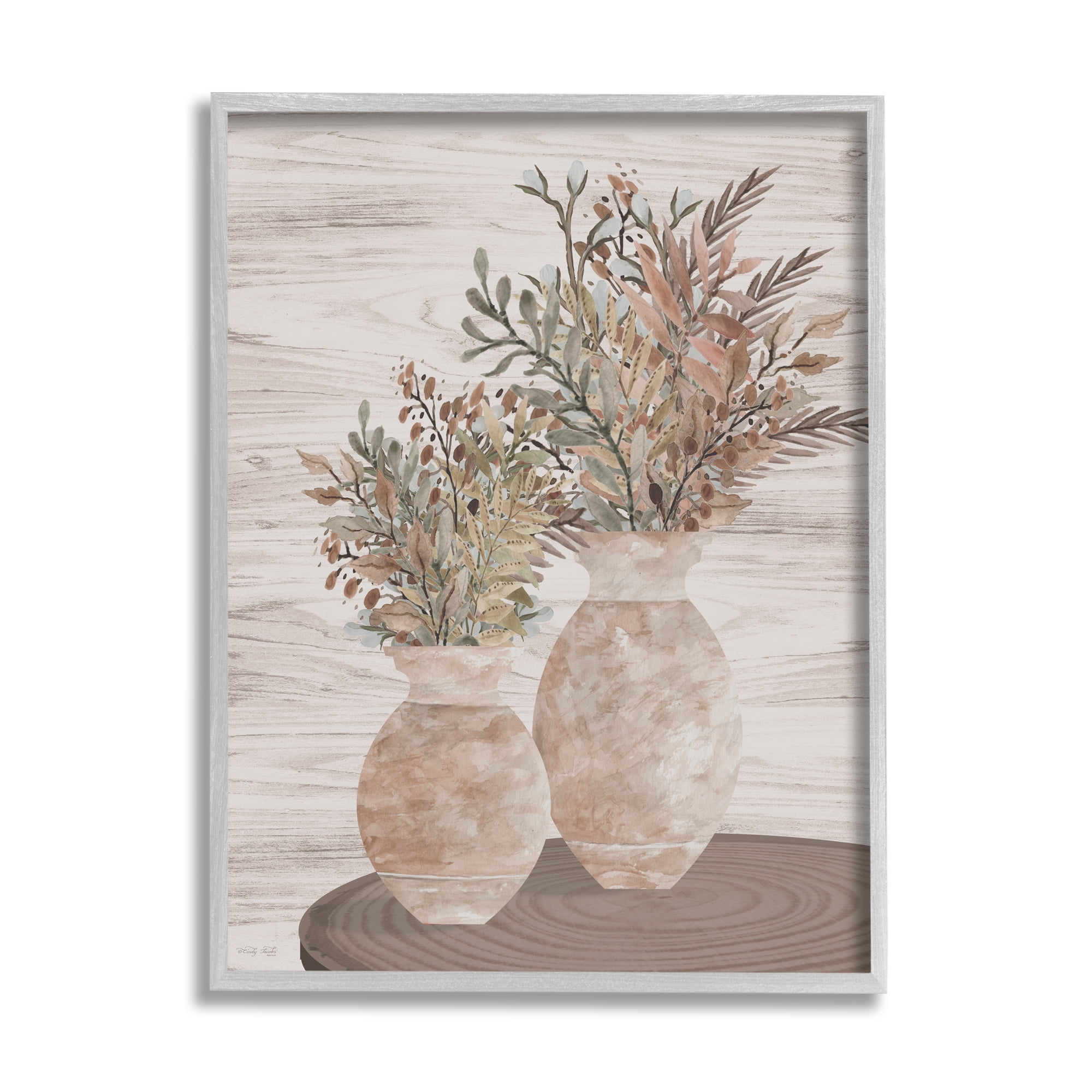 Stupell Industries Modern Farmhouse Blooms Botanical & Floral Painting Gray Framed Art Print Wall Art, 16 x 20