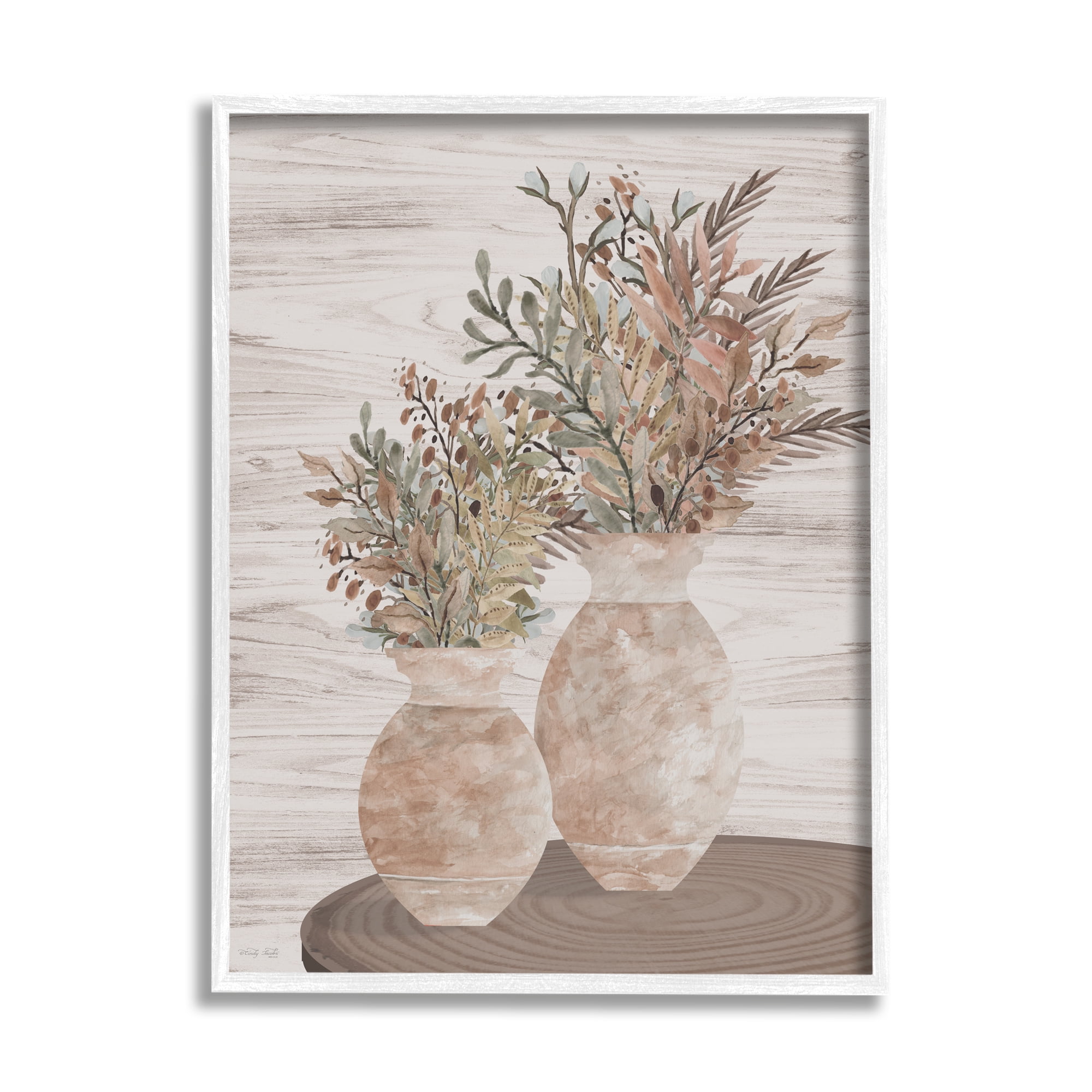 Modern Farmhouse Botanical Floral Canvas Print with White Frame, 16 x 20