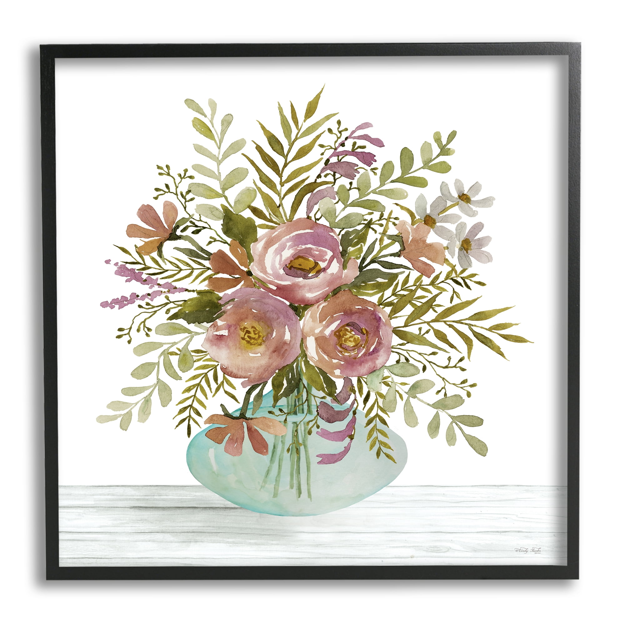 Stupell Industries Modern Farmhouse Bouquet Botanical & Floral Painting Black Framed Art Print Wall Art, 24 x 24