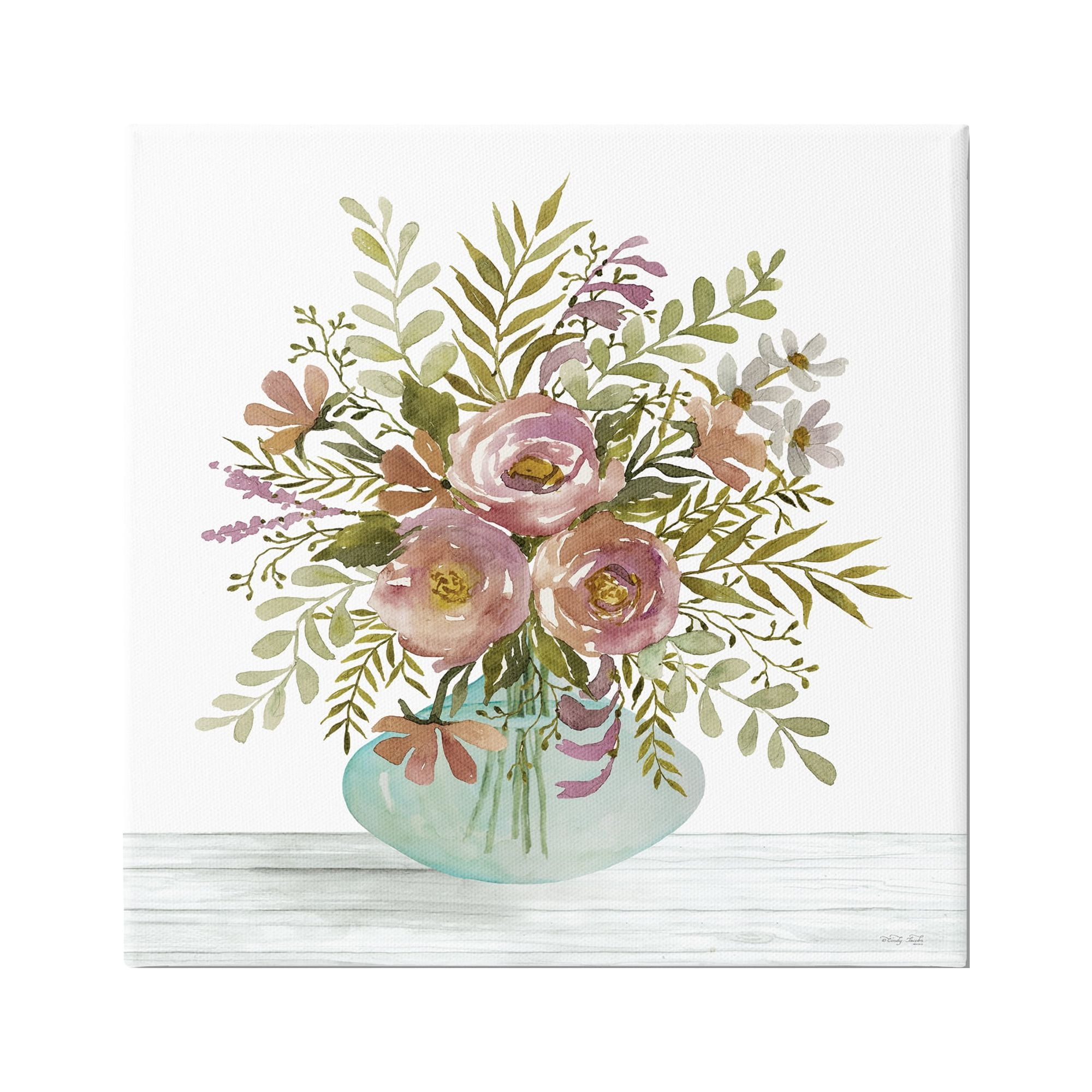 17" x 17" Floral Bouquet Canvas Wall Art in Pastel Colors