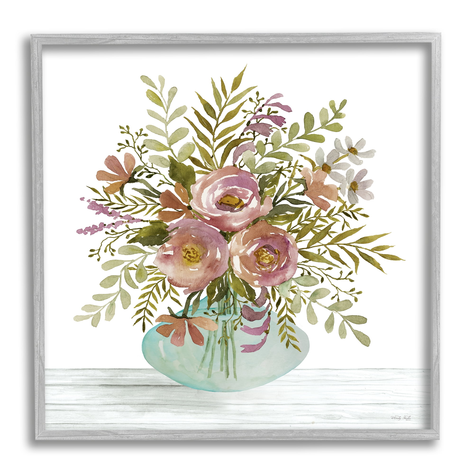 Stupell Industries Modern Farmhouse Bouquet Botanical & Floral Painting Gray Framed Art Print Wall Art, 12 x 12