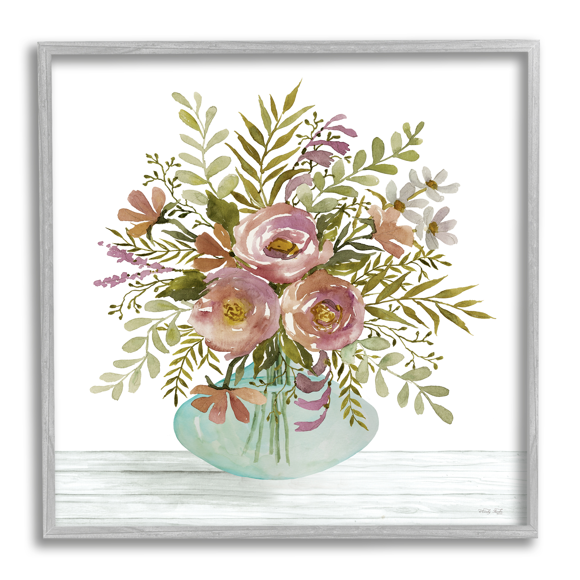 Stupell Industries Modern Farmhouse Bouquet Botanical & Floral Painting Gray Framed Art Print Wall Art, 17 x 17