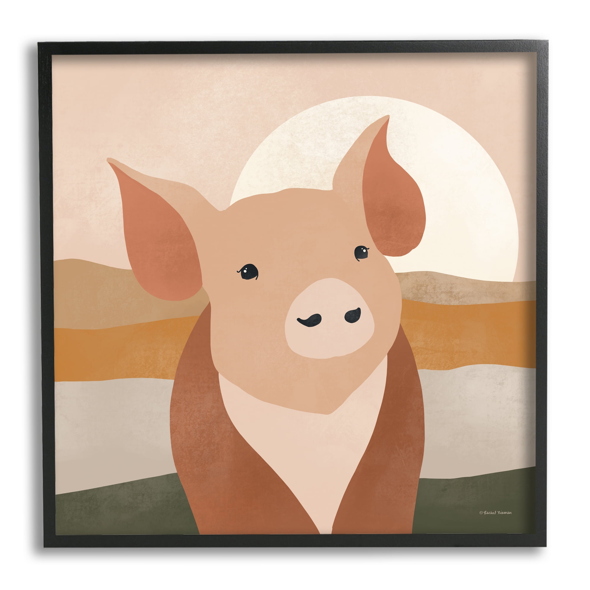 Stupell Industries Modern Farmhouse Pig Animals & Insects Painting Black Framed Art Print Wall Art, 17 x 17
