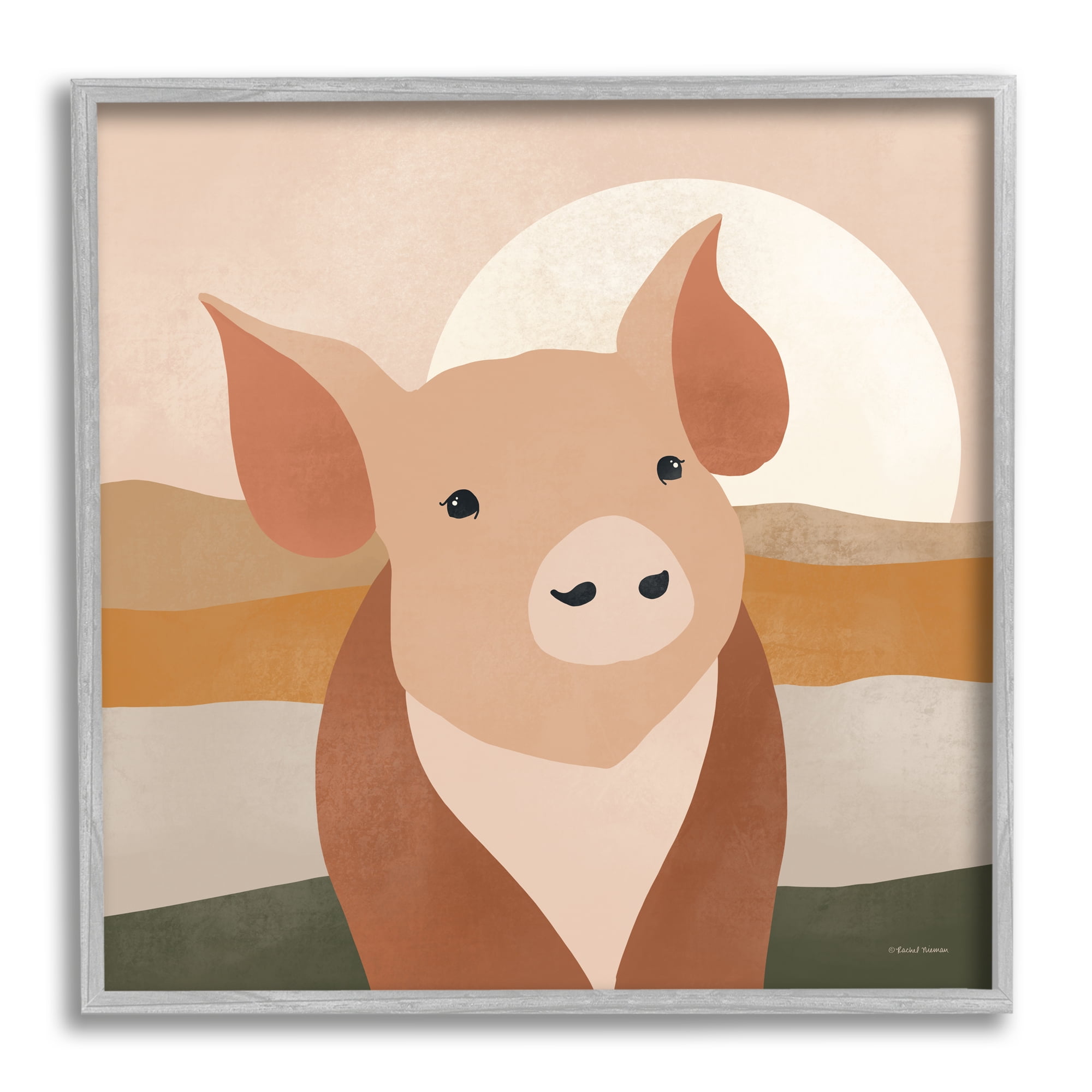Stupell Industries Modern Farmhouse Pig Animals & Insects Painting Gray Framed Art Print Wall Art, 12 x 12