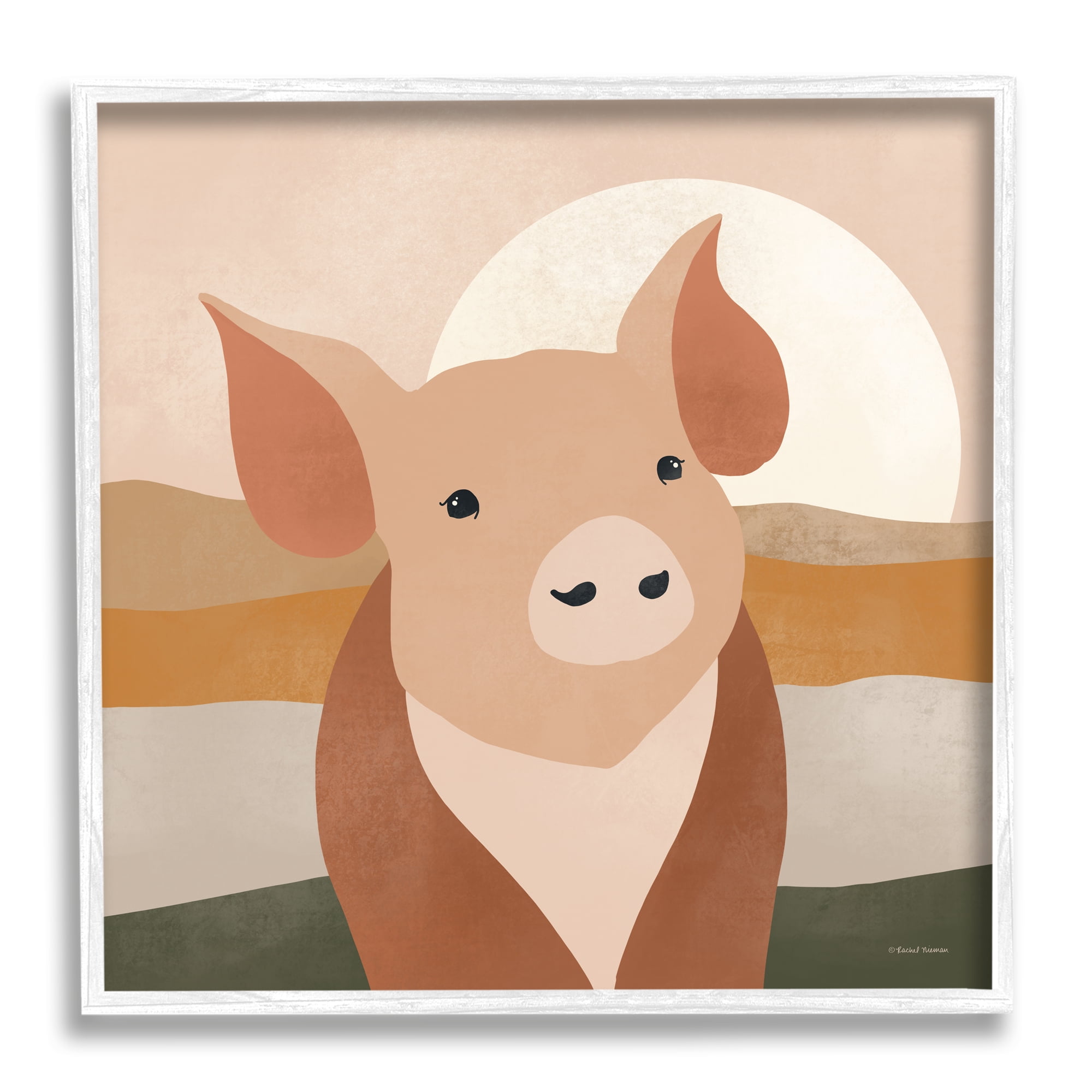 Stupell Industries Modern Farmhouse Pig Animals & Insects Painting White Framed Art Print Wall Art, 24 x 24
