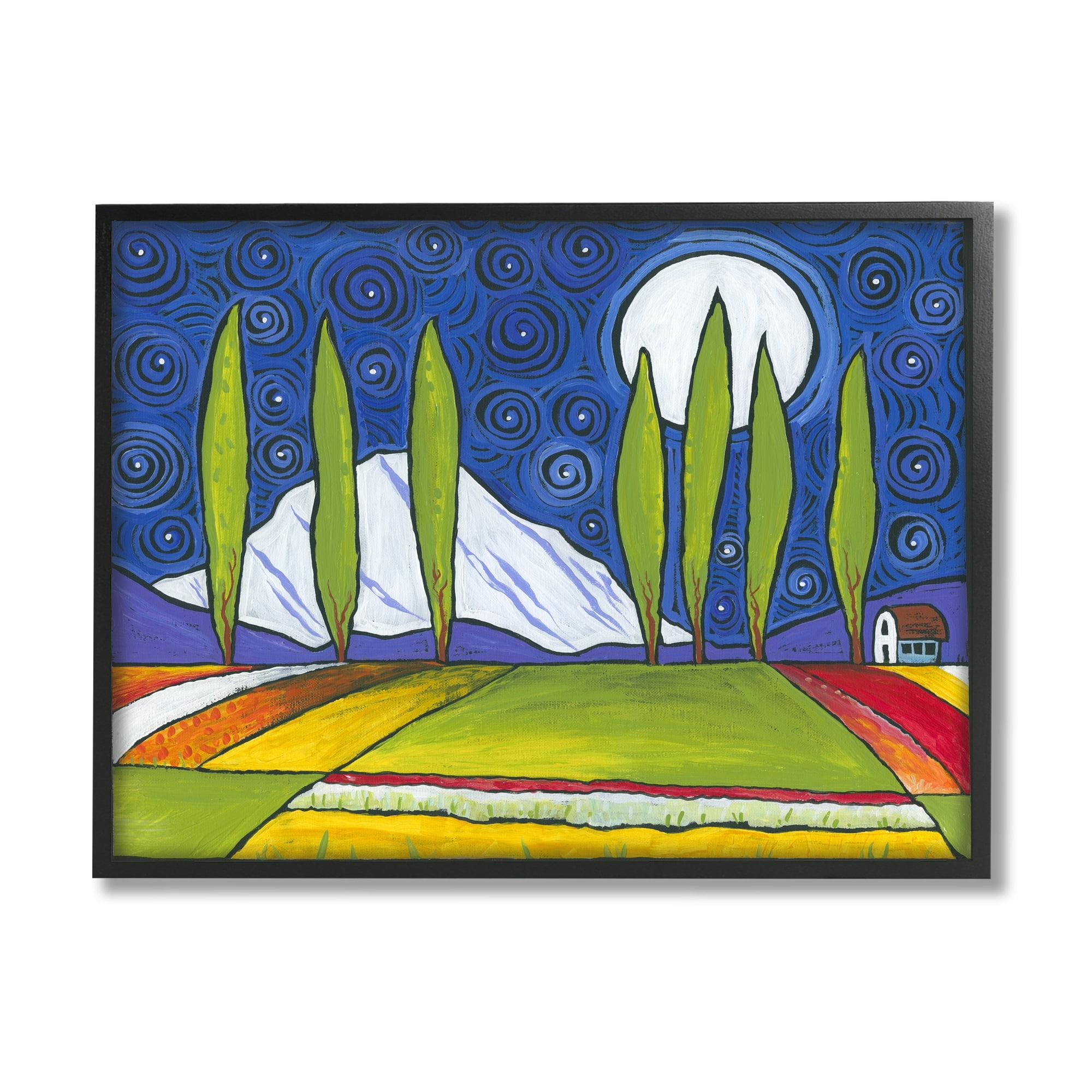 Stupell Industries Modern Farmland Crops Abstract Sky Swirls Pattern Painting Black Framed Art Print Wall Art, Design by Ben Mann