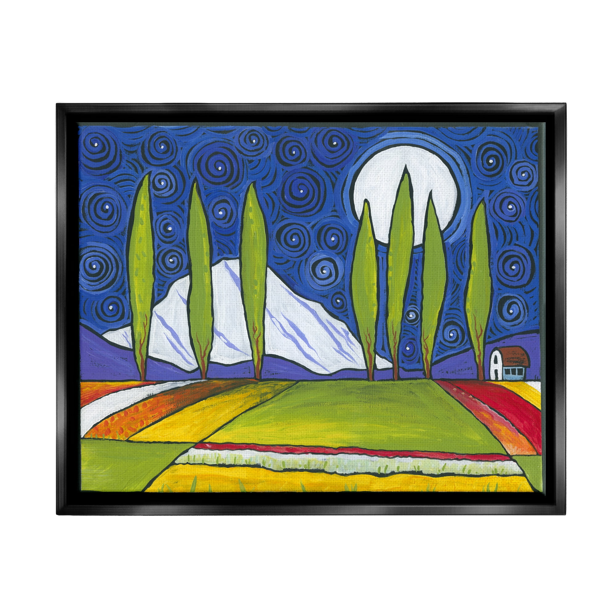 Stupell Industries Modern Farmland Crops Abstract Sky Swirls Pattern Painting Jet Black Floating Framed Canvas Print Wall Art, Design by Ben Mann