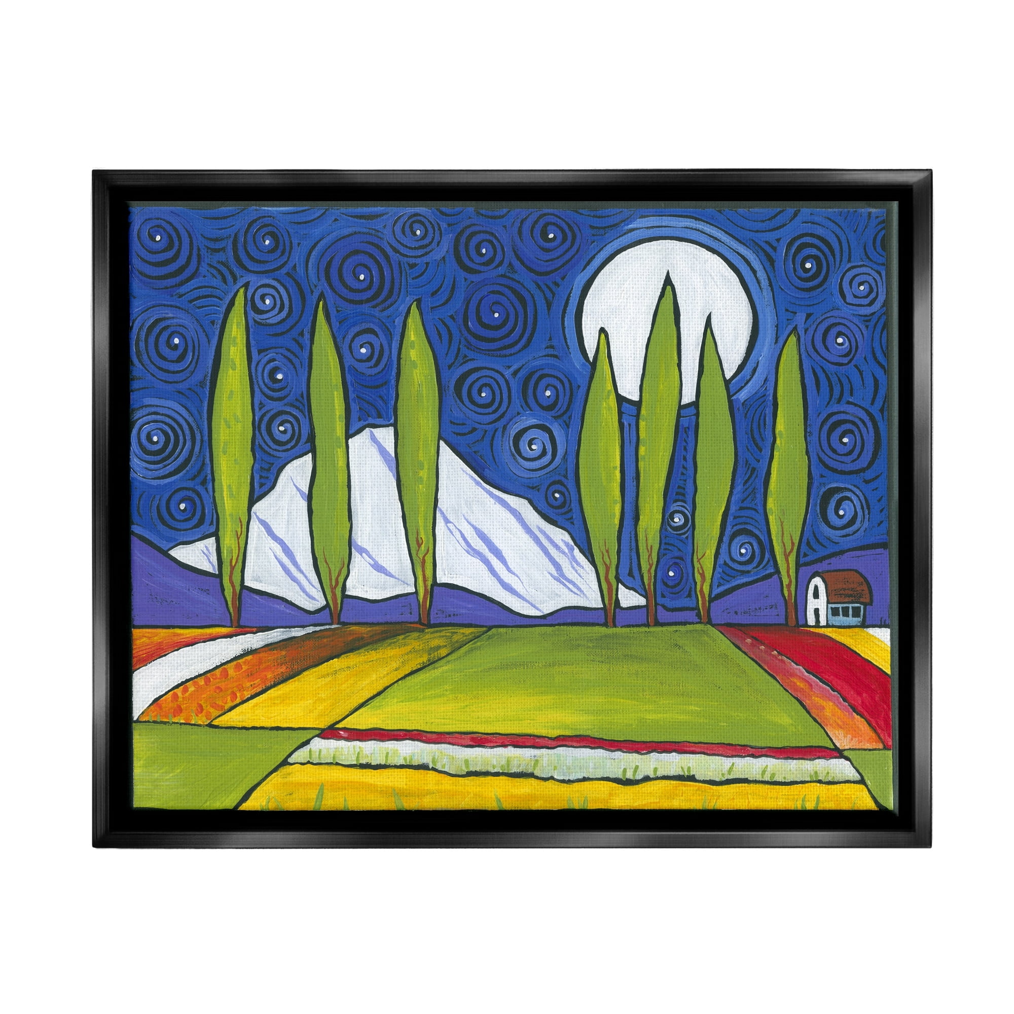 Stupell Industries Modern Farmland Crops Abstract Sky Swirls Pattern Painting Jet Black Floating Framed Canvas Print Wall Art, Design by Ben Mann