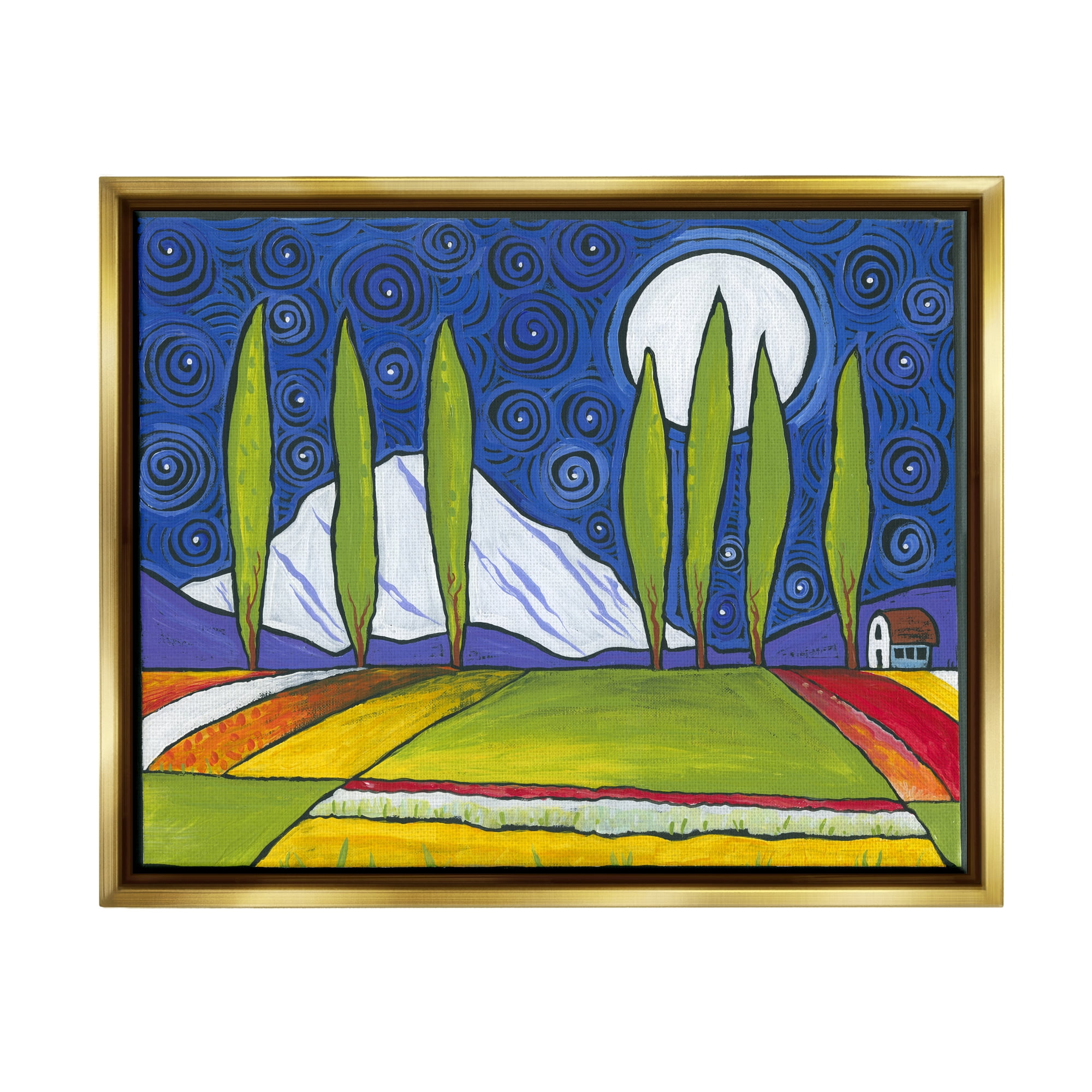 Stupell Industries Modern Farmland Crops Abstract Sky Swirls Pattern Painting Metallic Gold Floating Framed Canvas Print Wall Art, Design by Ben Mann