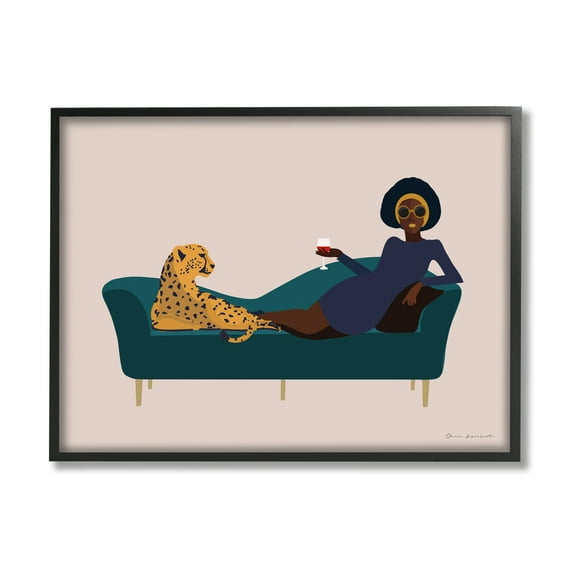 Stupell Industries Modern Fashion Female Wine Glass Cheetah Animal Couch, 14 x 11, Design by Omar Escalante
