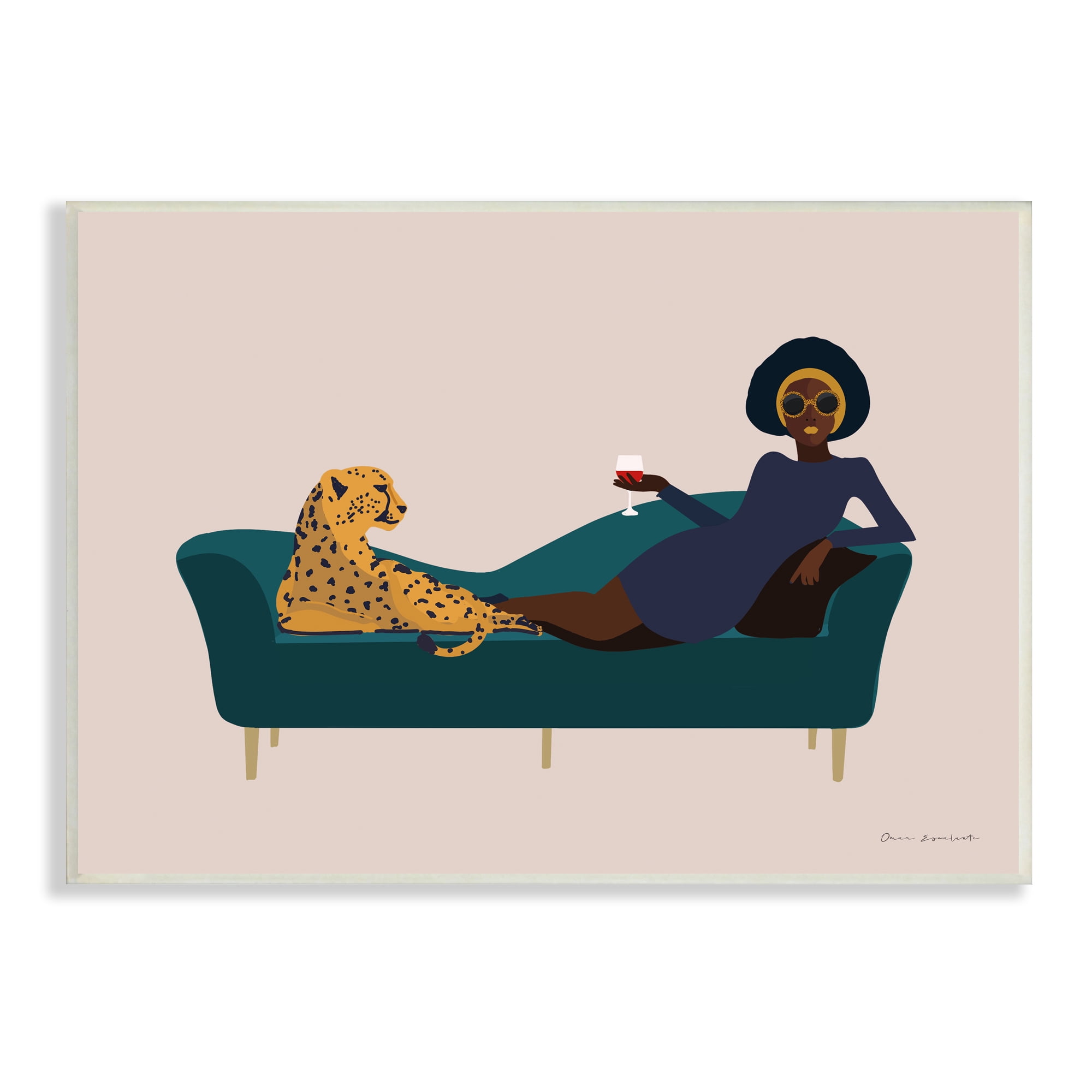 Stupell Industries Modern Fashion Female Wine Glass Cheetah Animal Couch, 19 x 13, Design by Omar Escalante