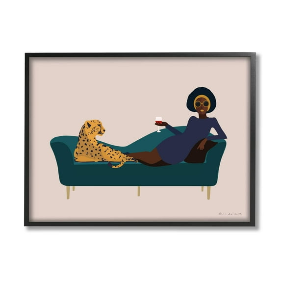 Stupell Industries Modern Fashion Female Wine Glass Cheetah Animal Couch, 20 x 16, Design by Omar Escalante