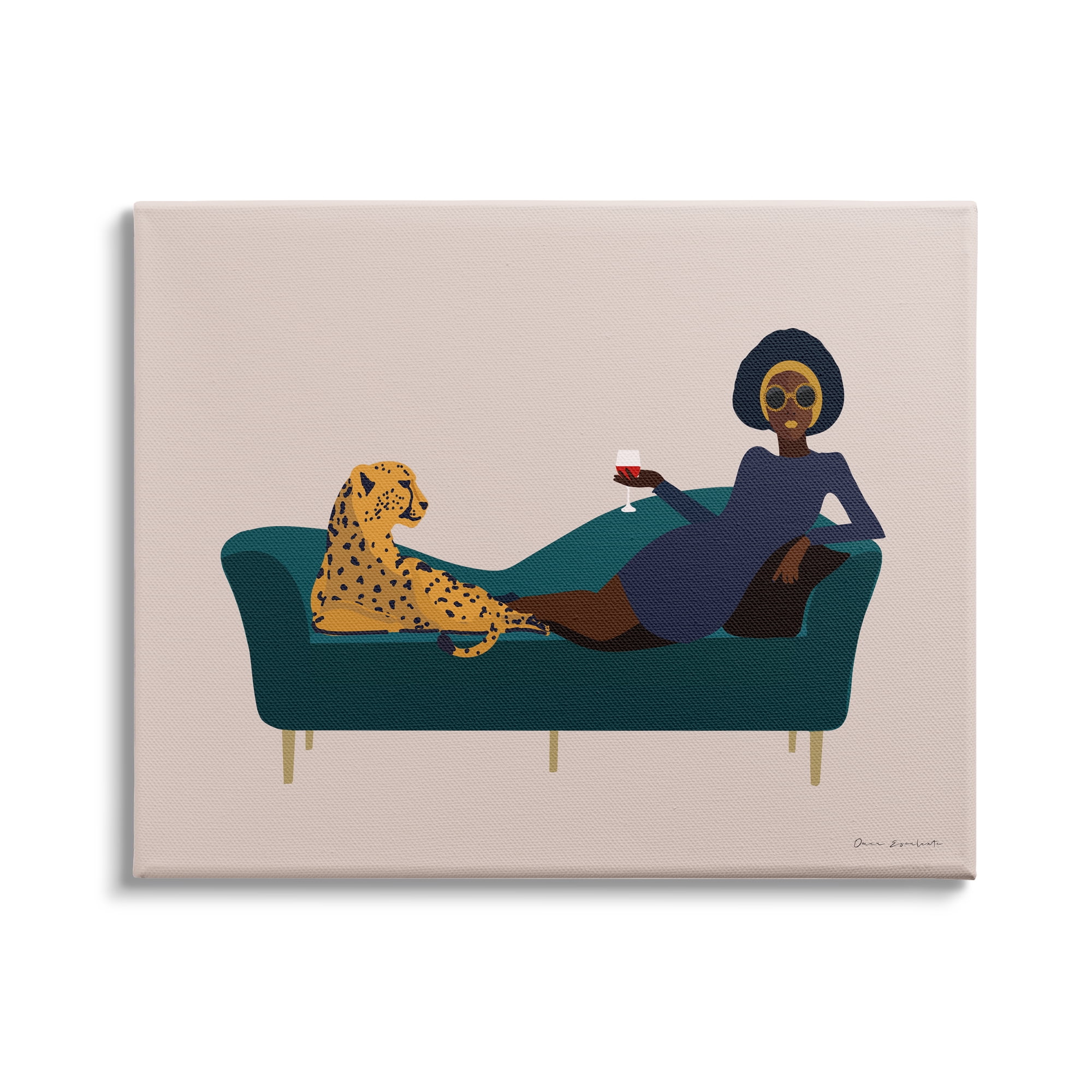 Stupell Industries Modern Fashion Female Wine Glass Cheetah Animal Couch, 40 x 30, Design by Omar Escalante