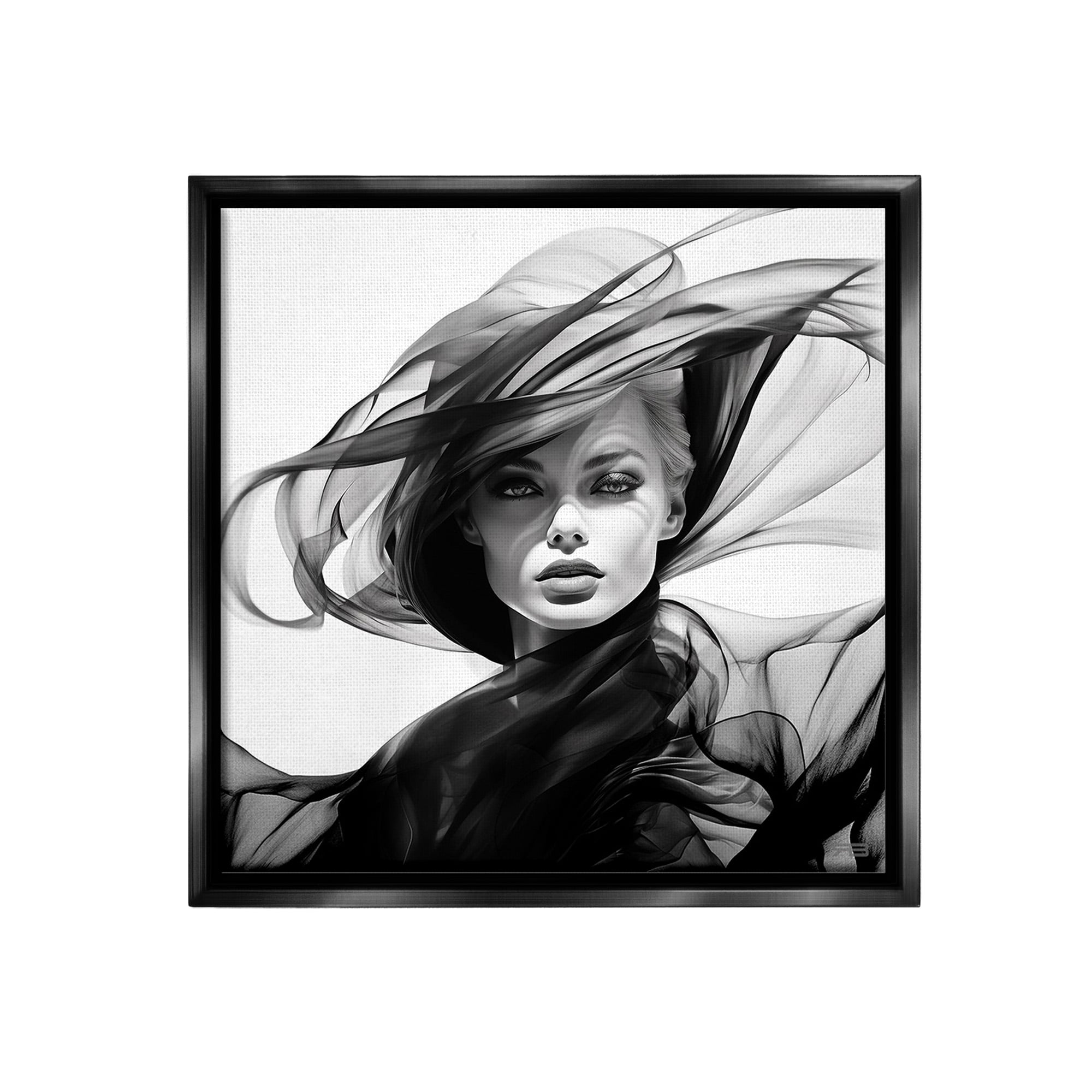 Stupell Industries Modern Fashion Portrait Abstract Painting Black Floater Framed Canvas Art Print Wall Art, 18 x 18