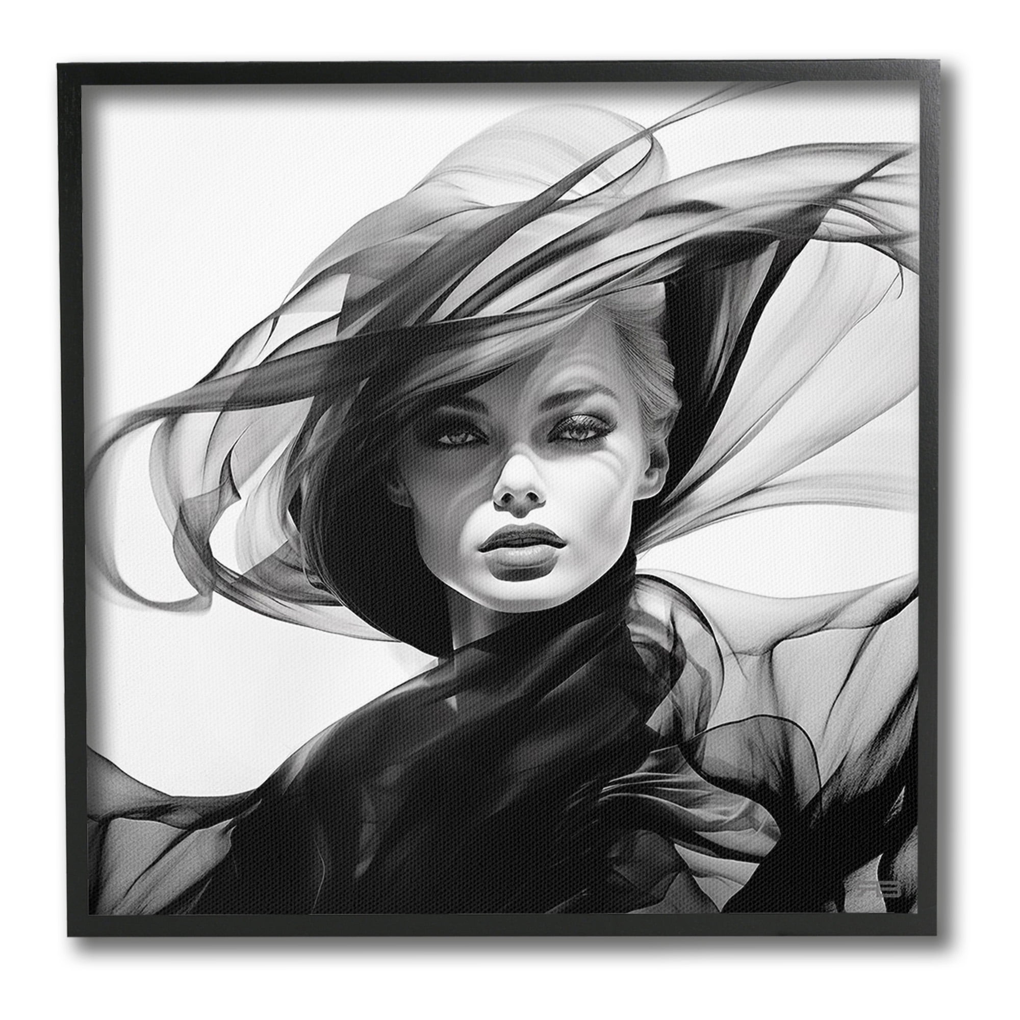 Stupell Industries Modern Fashion Portrait Abstract Painting Black Framed Art Print Wall Art, 17 x 17