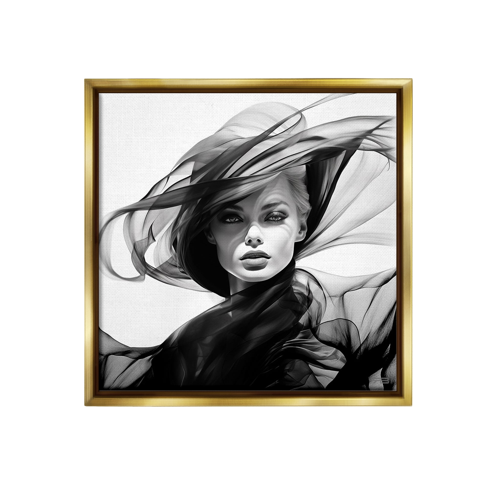 Stupell Industries Modern Fashion Portrait Abstract Painting Gold Floater Framed Canvas Art Print Wall Art, 18 x 18