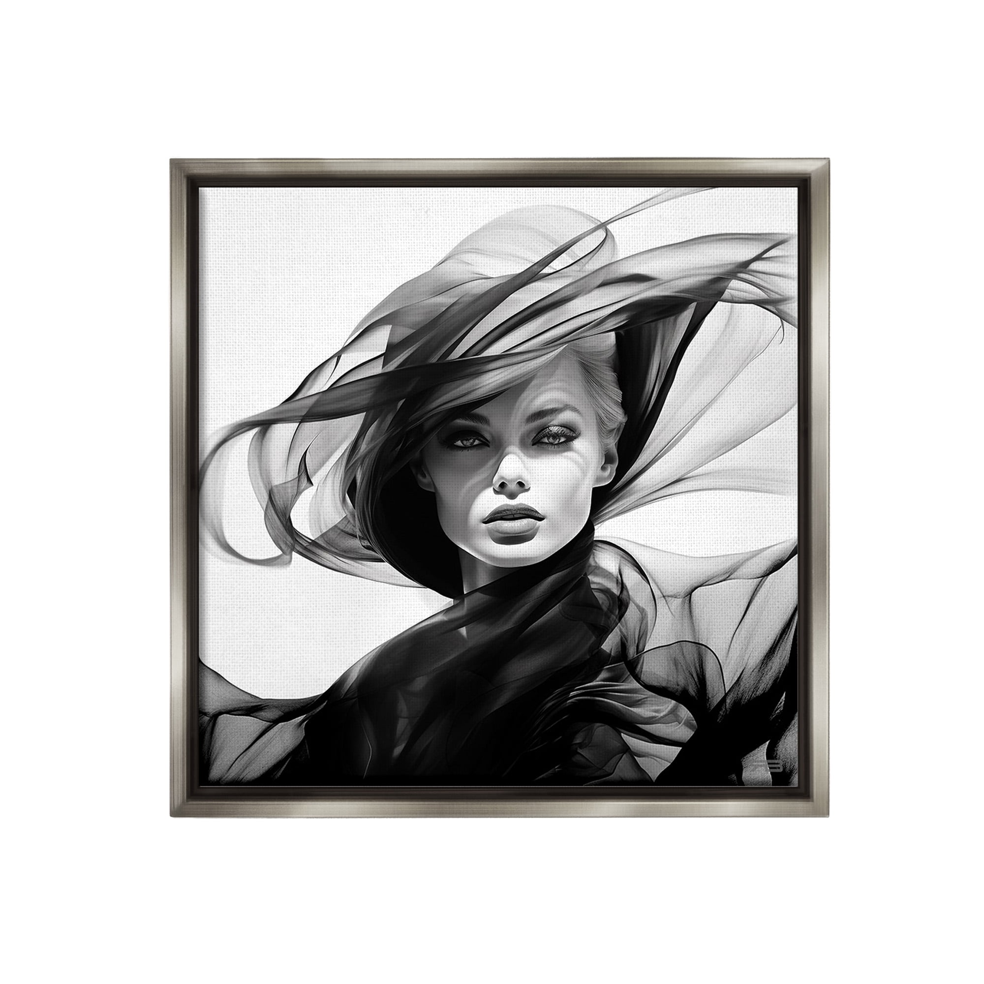 Stupell Industries Modern Fashion Portrait Abstract Painting Gray Floater Framed Canvas Art Print Wall Art, 18 x 18