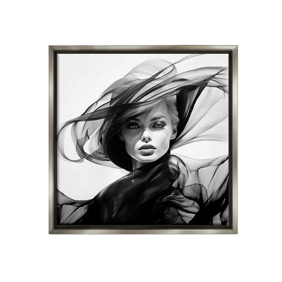 Stupell Industries Modern Fashion Portrait Abstract Painting Gray Floater Framed Canvas Art Print Wall Art, 25 x 25