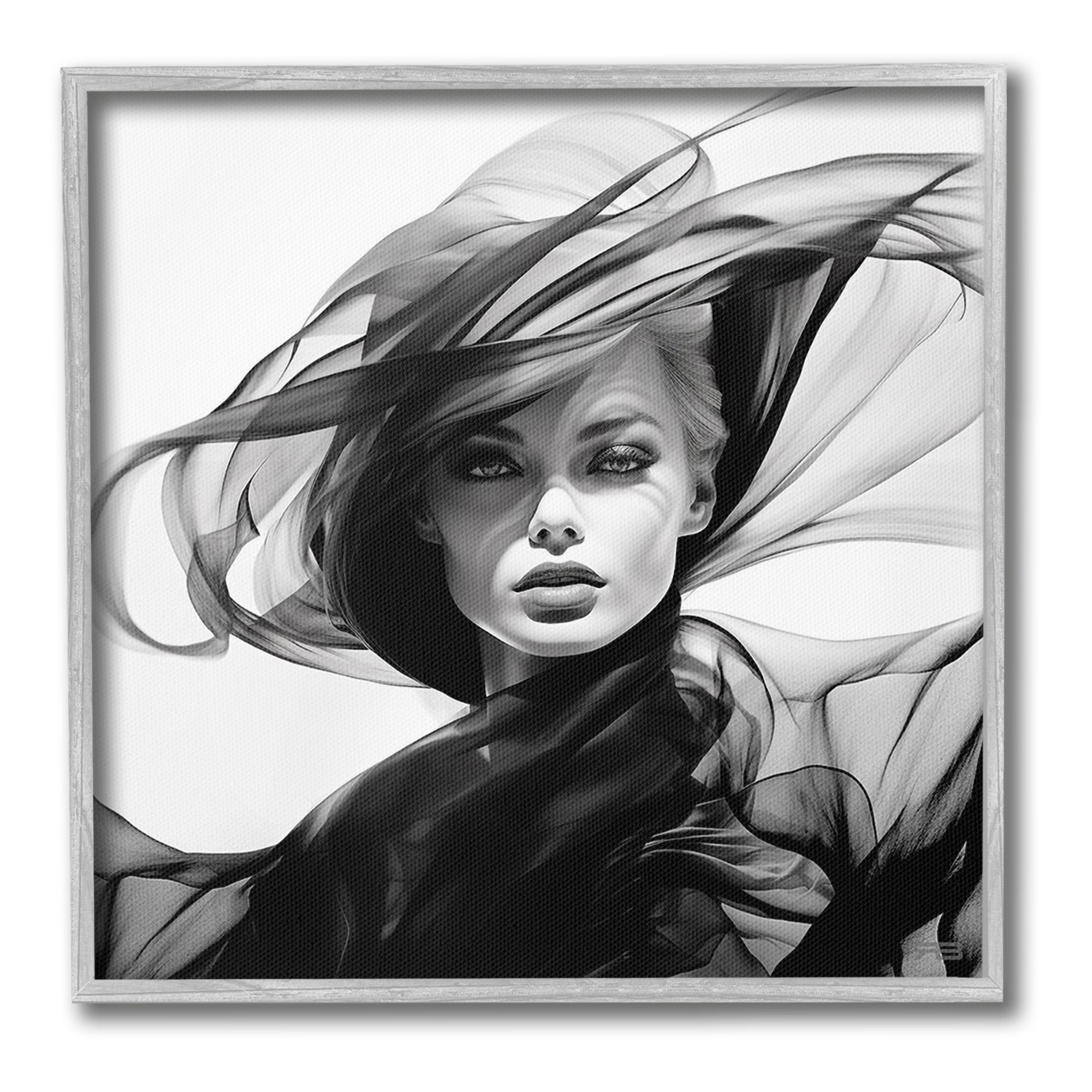 Stupell Industries Modern Fashion Portrait Abstract Painting Gray Framed Art Print Wall Art, 24 x 24