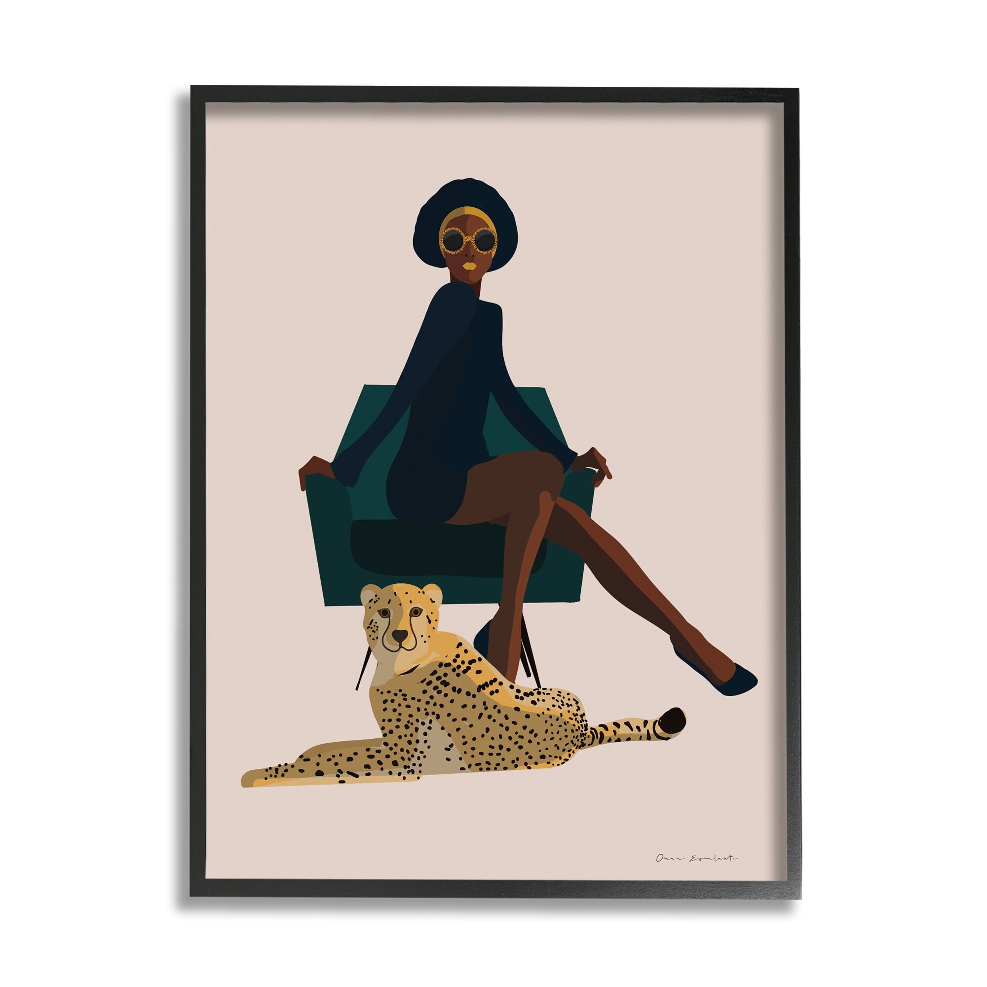 Stupell Industries Modern Fashion Pose Female Cheetah Cat Green Chair, 11 x 14, Design by Omar Escalante