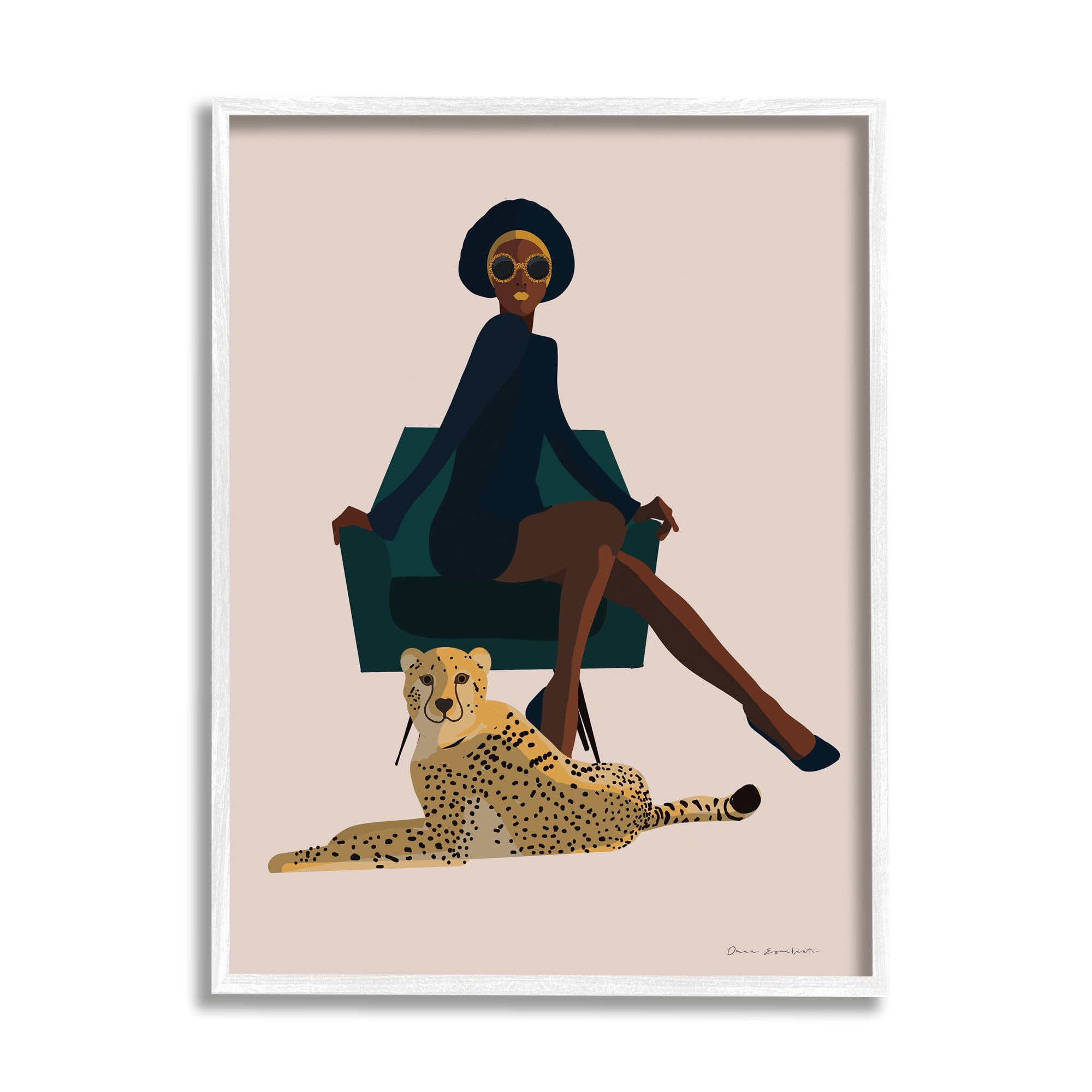 Stupell Industries Modern Fashion Pose Female Cheetah Cat Green Chair, 24 x 30, Design by Omar Escalante