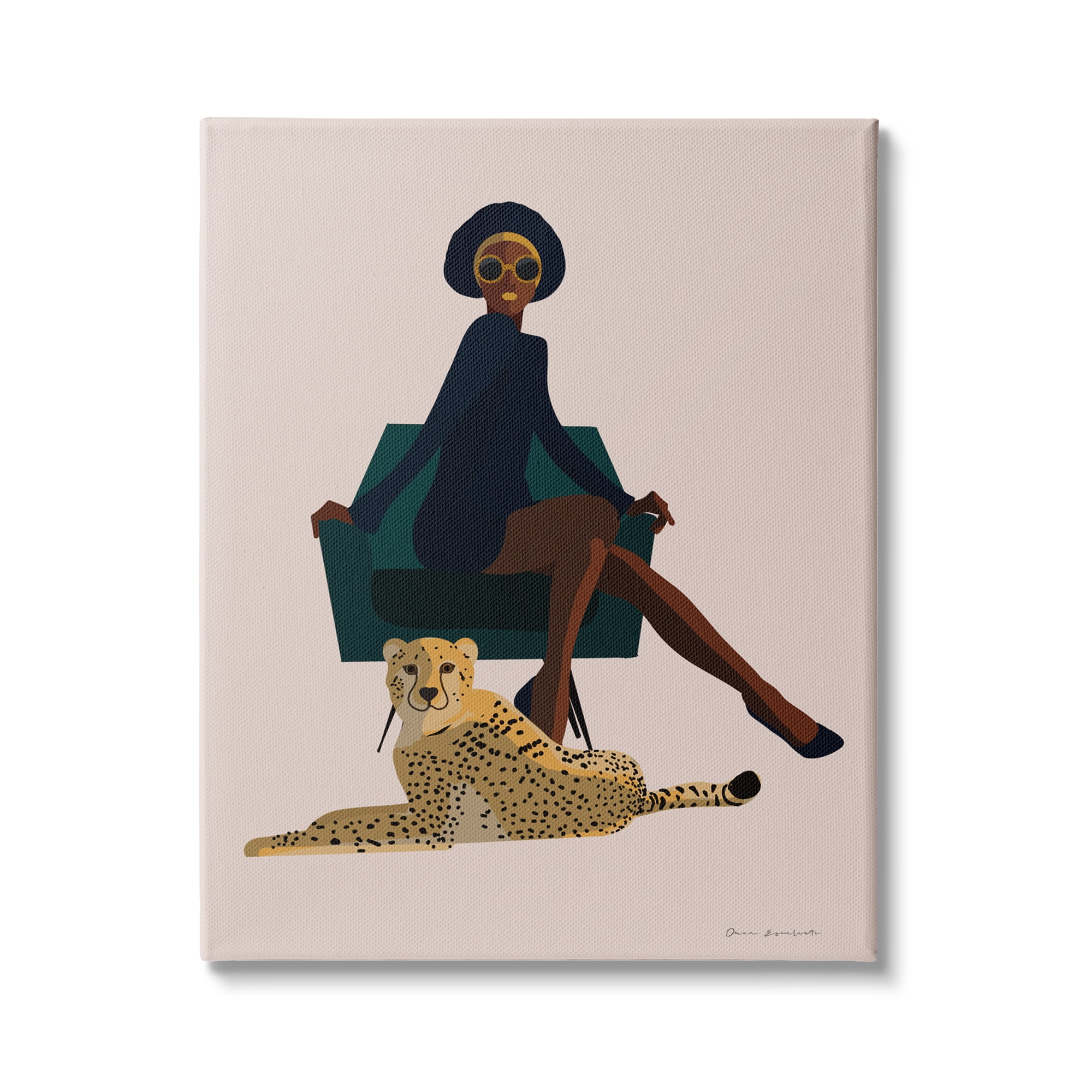 Stupell Industries Modern Fashion Pose Female Cheetah Cat Green Chair, 30 x 40, Design by Omar Escalante