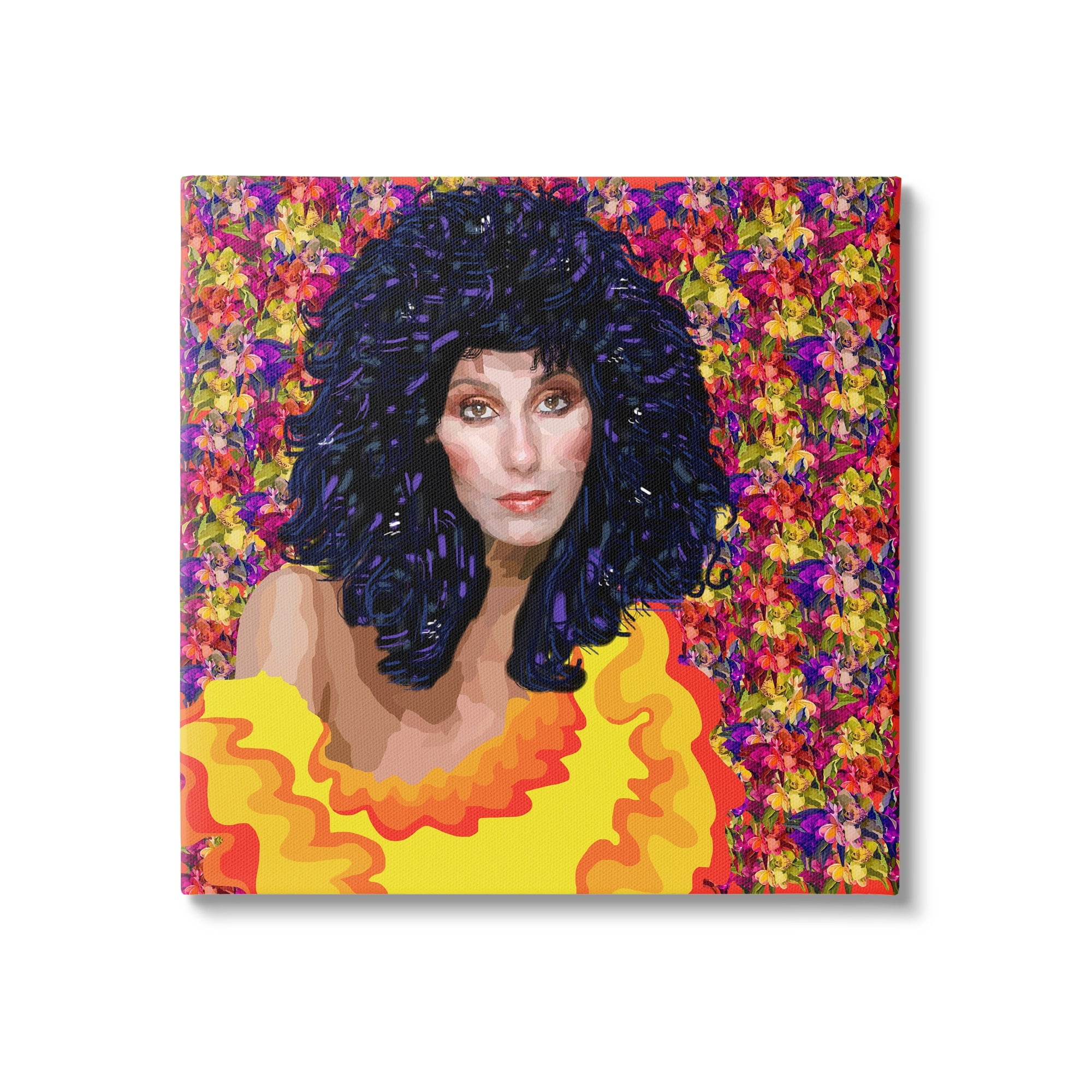 Stupell Industries Modern Fashion Singer Icon Floral Petal Pattern Background Novelty Painting Gallery-Wrapped Canvas Print Wall Art, 17 x 17, Design by Lynnda Rakos