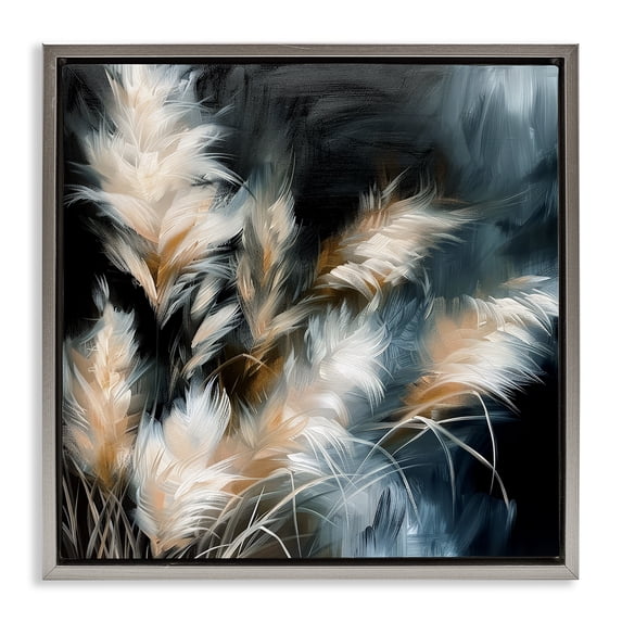 Stupell Industries Modern Feathery Windblown Wheat Gray Floating Frame Canvas Art, 18 x 18, by Raymond Powers