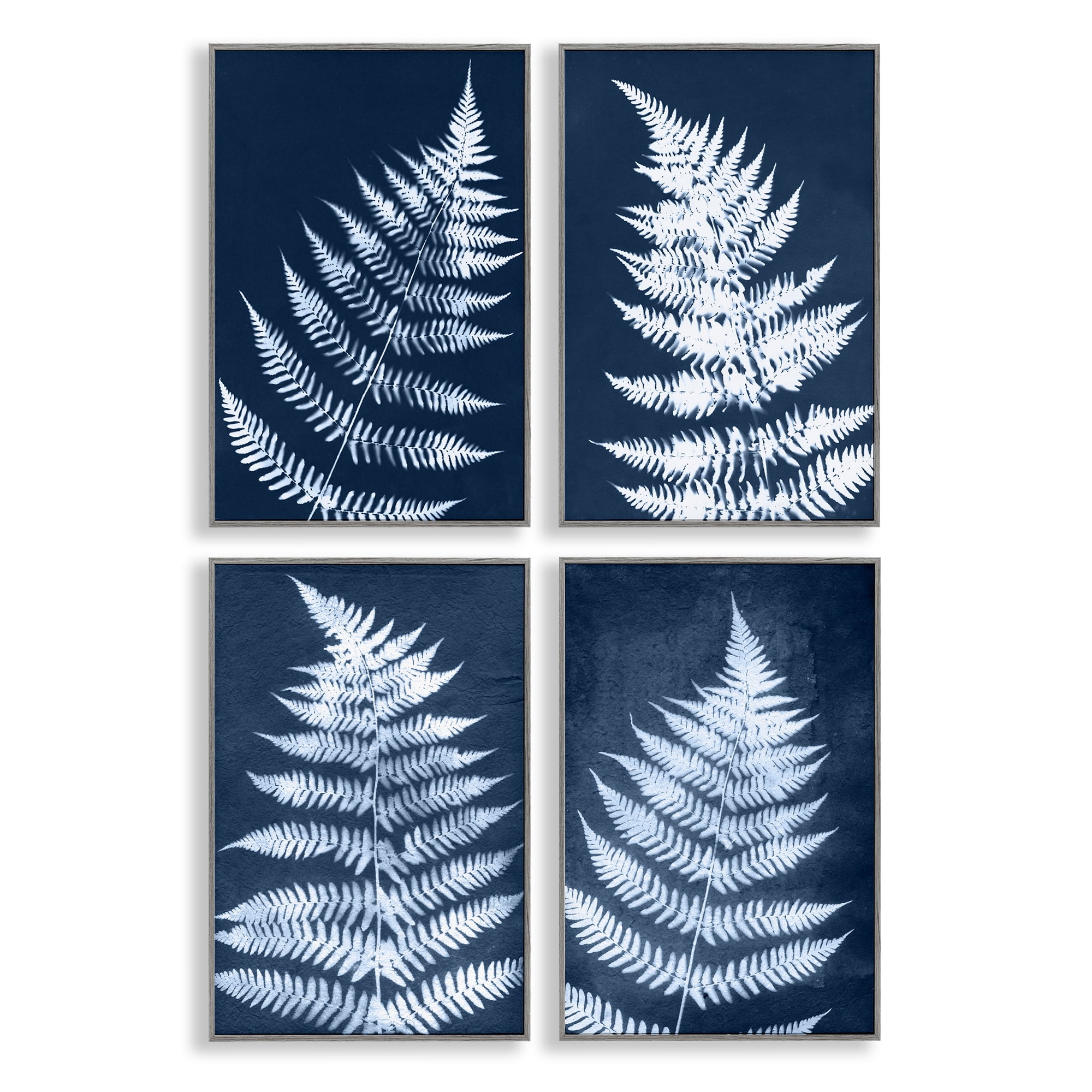 Stupell Industries Modern Fern Impressions Plants & Flowers Painting Gray Framed Art Print Wall Art, 16 x 24, Set of 4