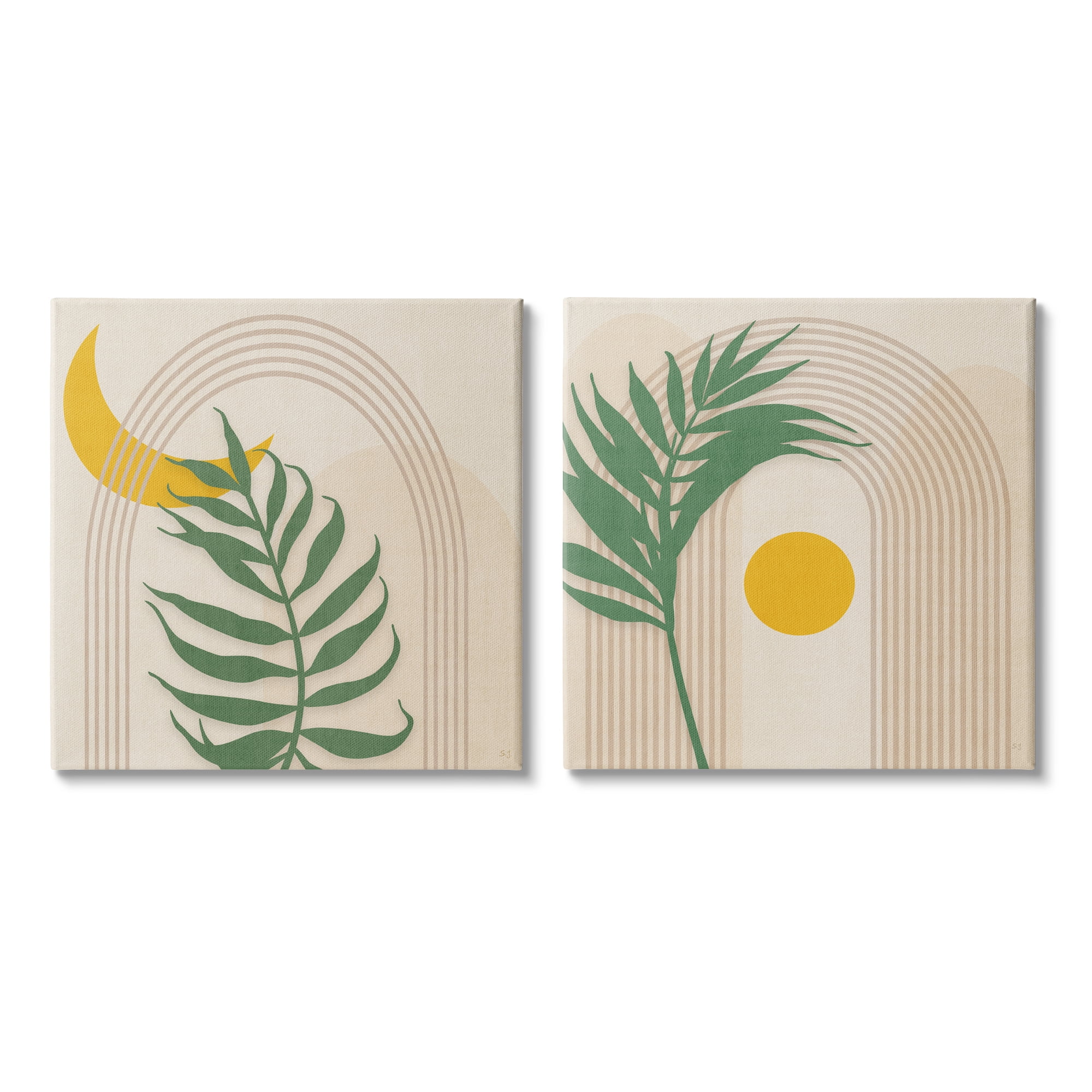 Stupell Industries Modern Fern Moon & Sun Botanical & Floral Painting Gallery Wrapped Canvas Art Print Wall Art, 24 x 24, Set of 2