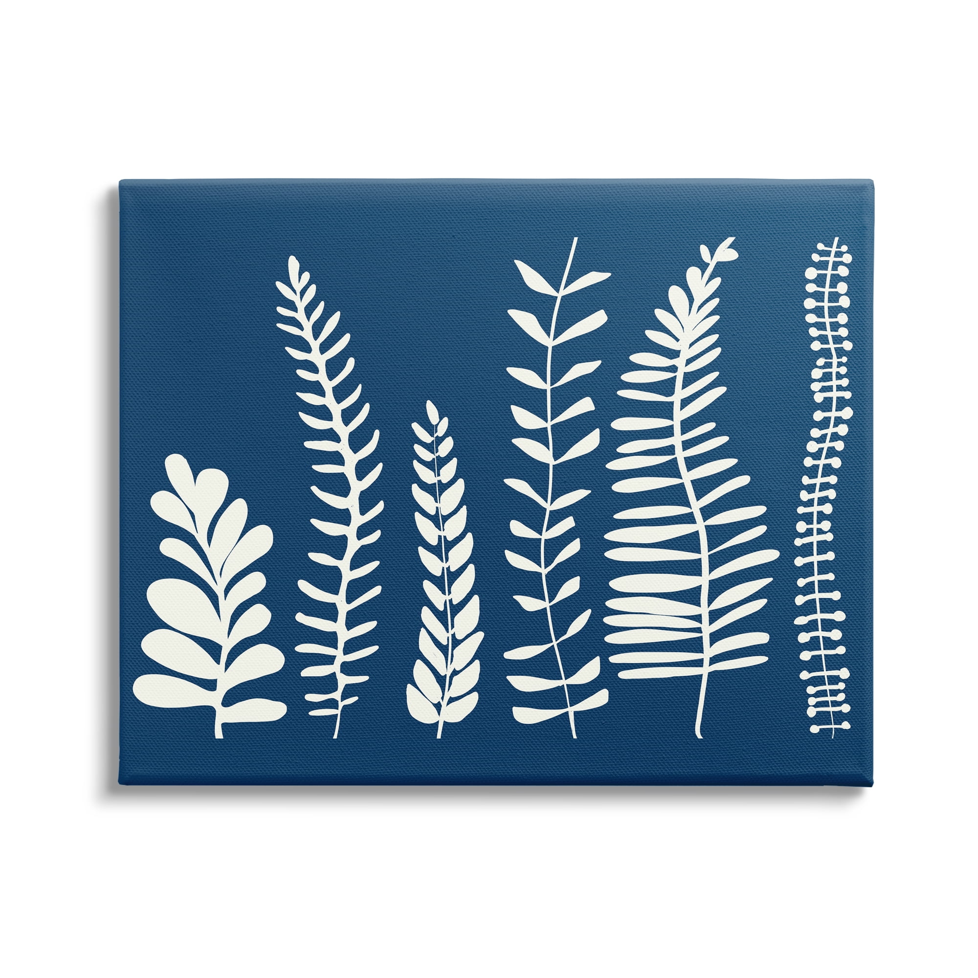 Stupell Industries Modern Fern Plant Leaves Blue Nature Silhouettes Graphic Art Gallery Wrapped Canvas Print Wall Art, Design by Deborah Velasquez