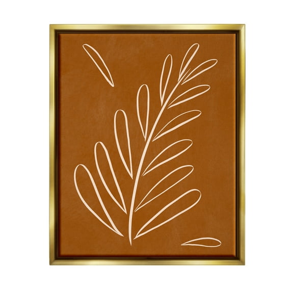 Stupell Industries Modern Fern on Brown Botanical & Floral Painting Gold Floater Framed Canvas Art Print Wall Art, 25 x 31