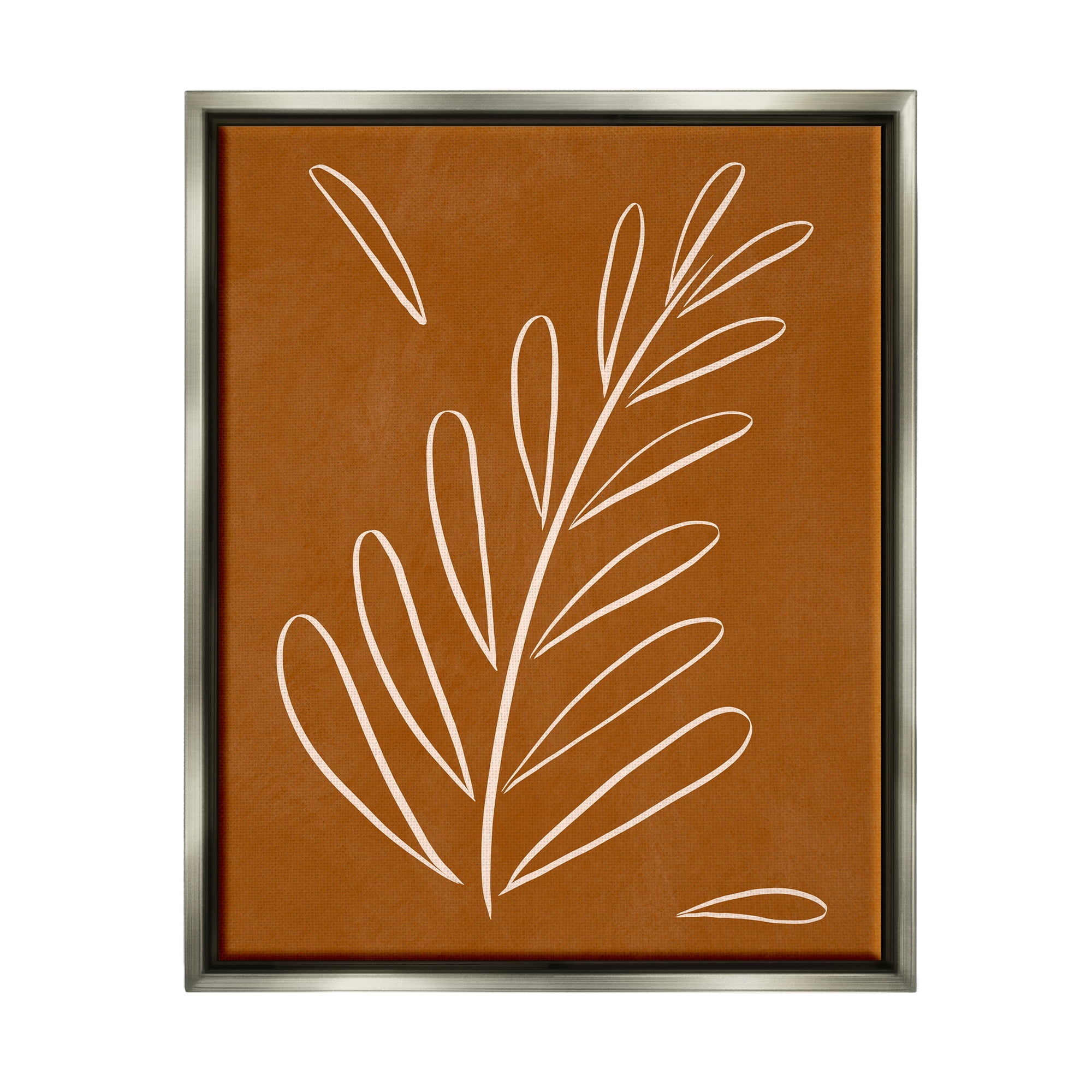 Stupell Industries Modern Fern on Brown Botanical & Floral Painting Gray Floater Framed Canvas Art Print Wall Art, 25 x 31