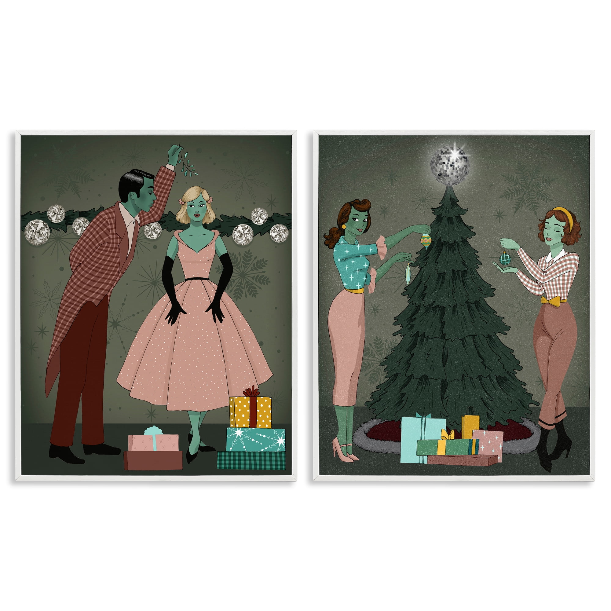 Stupell Industries Modern Festive Holiday Decorating Holiday Painting White Framed Art Print Wall Art, 16 x 20, Set of 2