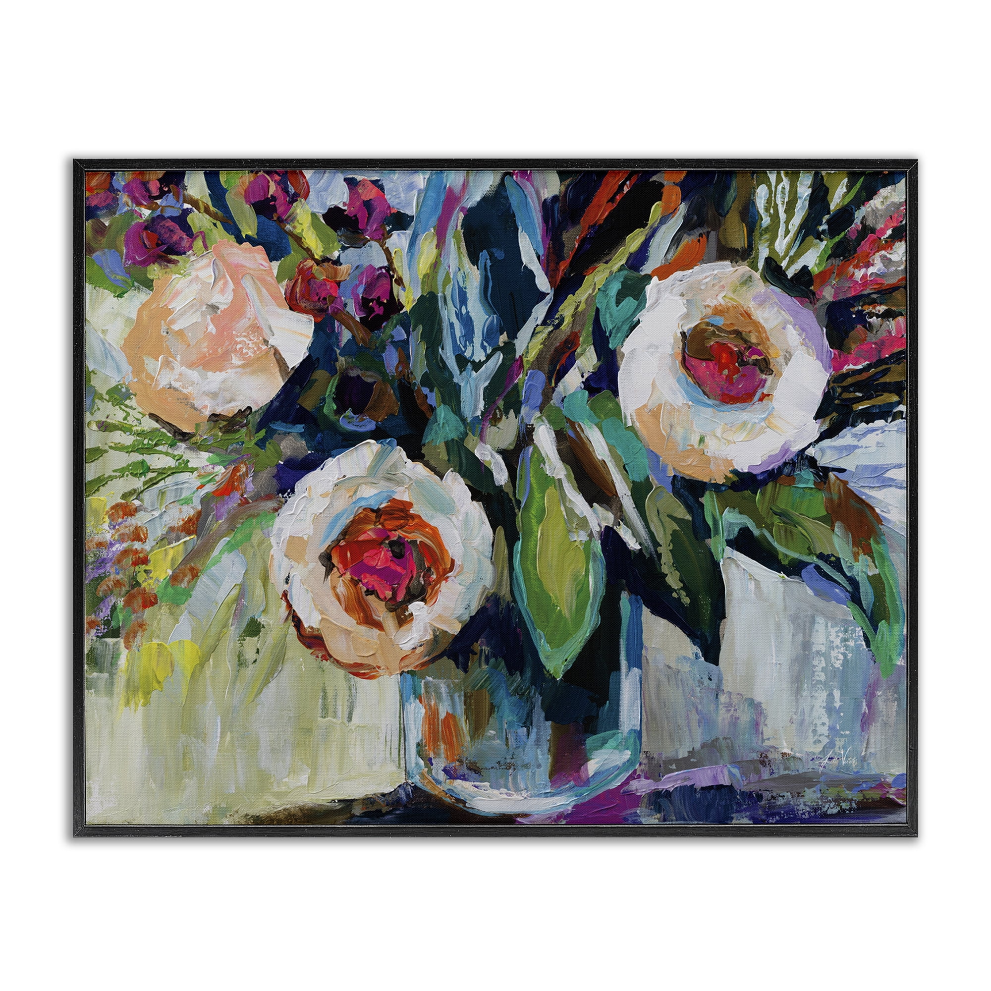 Stupell Industries Modern Fiesta Flowers Plants & Flowers Painting Black Framed Art Print Wall Art, 20 x 16