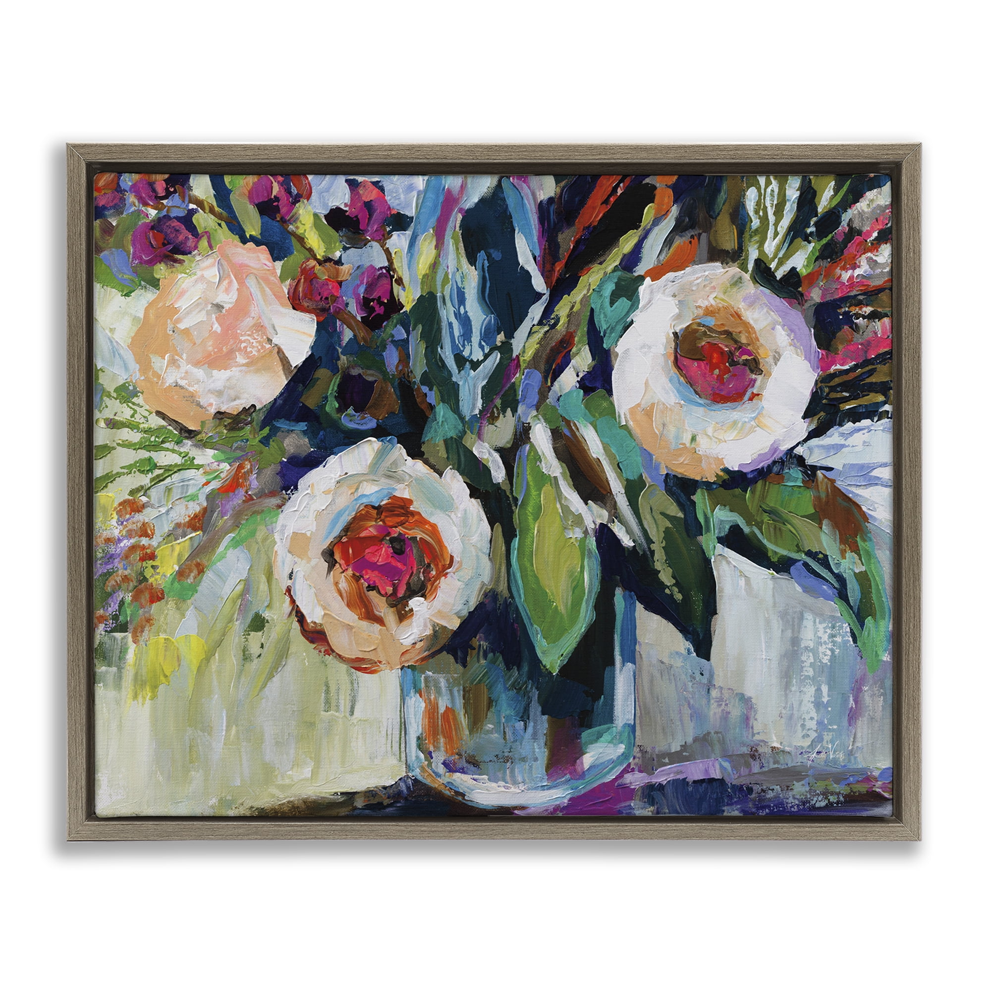 Stupell Industries Modern Fiesta Flowers Plants & Flowers Painting Brown Floater Framed Canvas Art Print Wall Art, 31 x 25