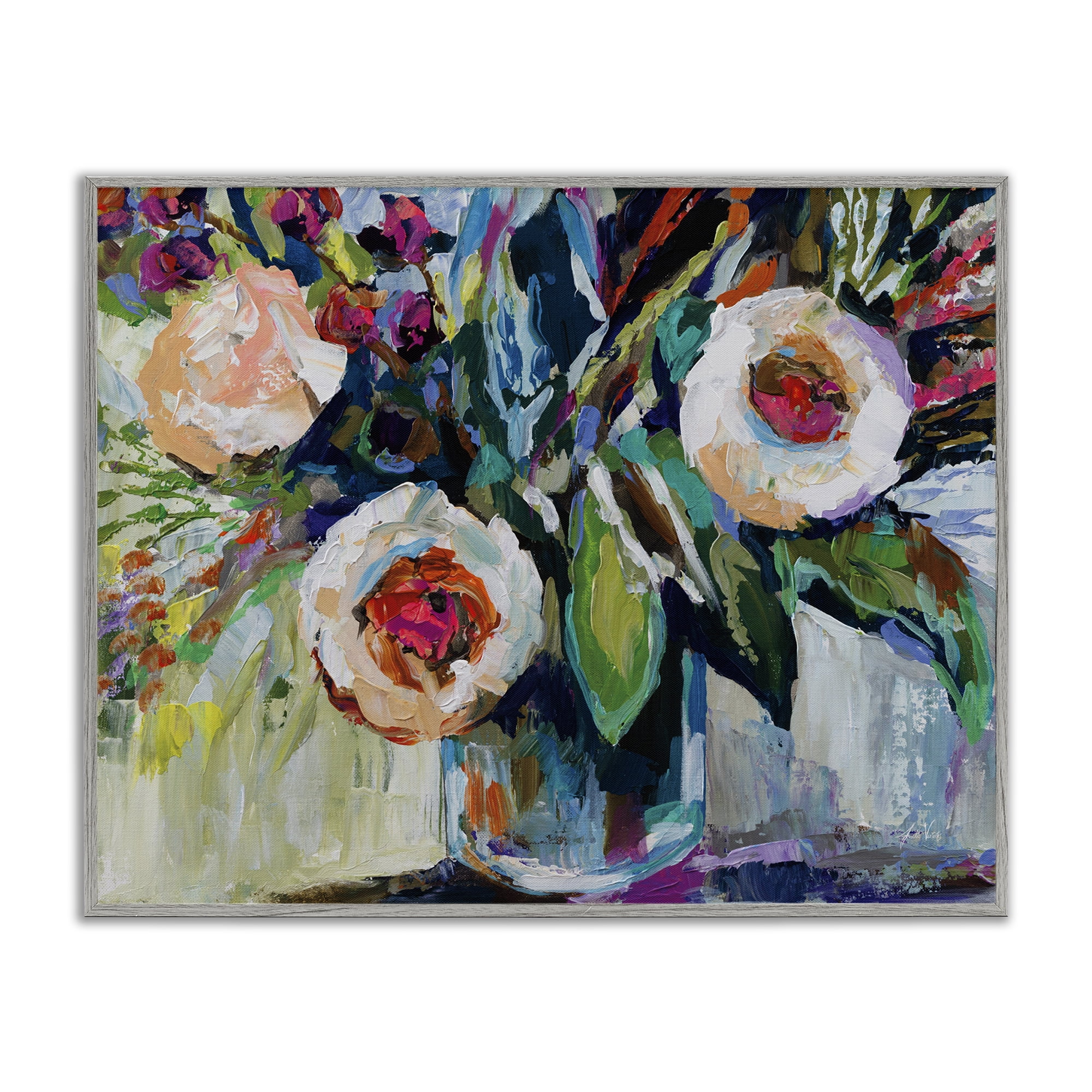Stupell Industries Modern Fiesta Flowers Plants & Flowers Painting Gray Framed Art Print Wall Art, 20 x 16