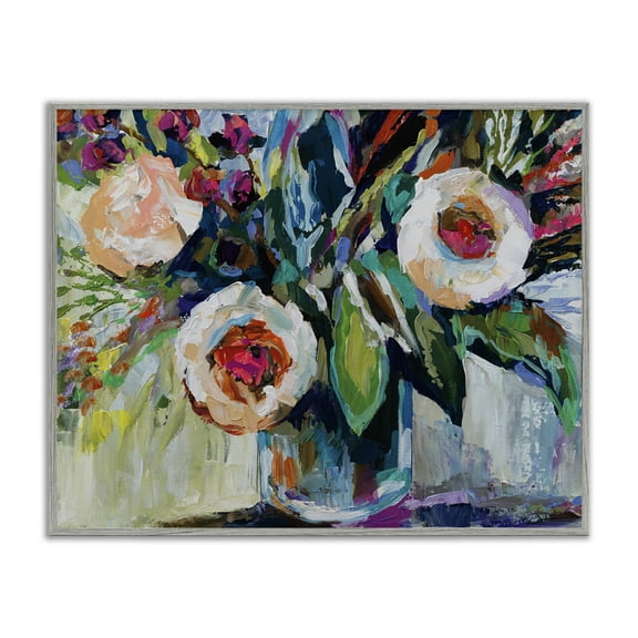 Stupell Industries Modern Fiesta Flowers Plants & Flowers Painting Gray Framed Art Print Wall Art, 30 x 24