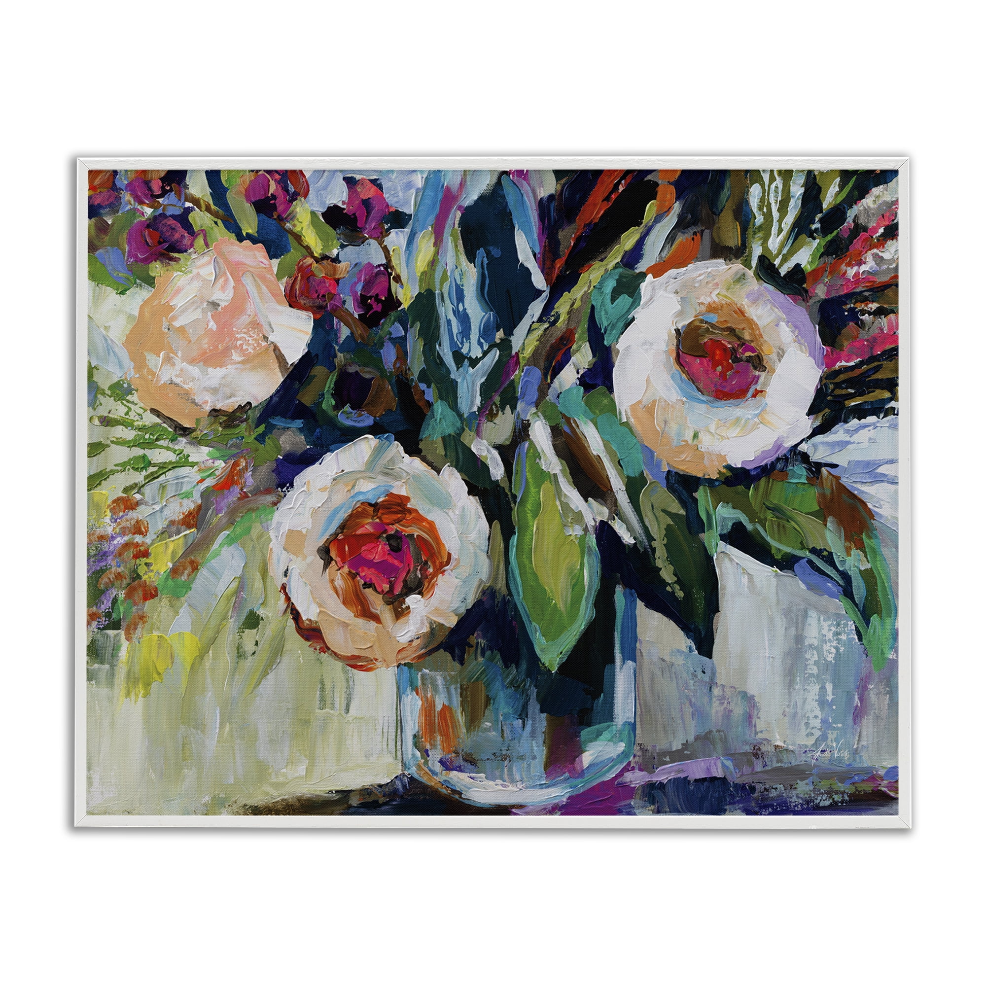 Stupell Industries Modern Fiesta Flowers Plants & Flowers Painting White Framed Art Print Wall Art, 20 x 16
