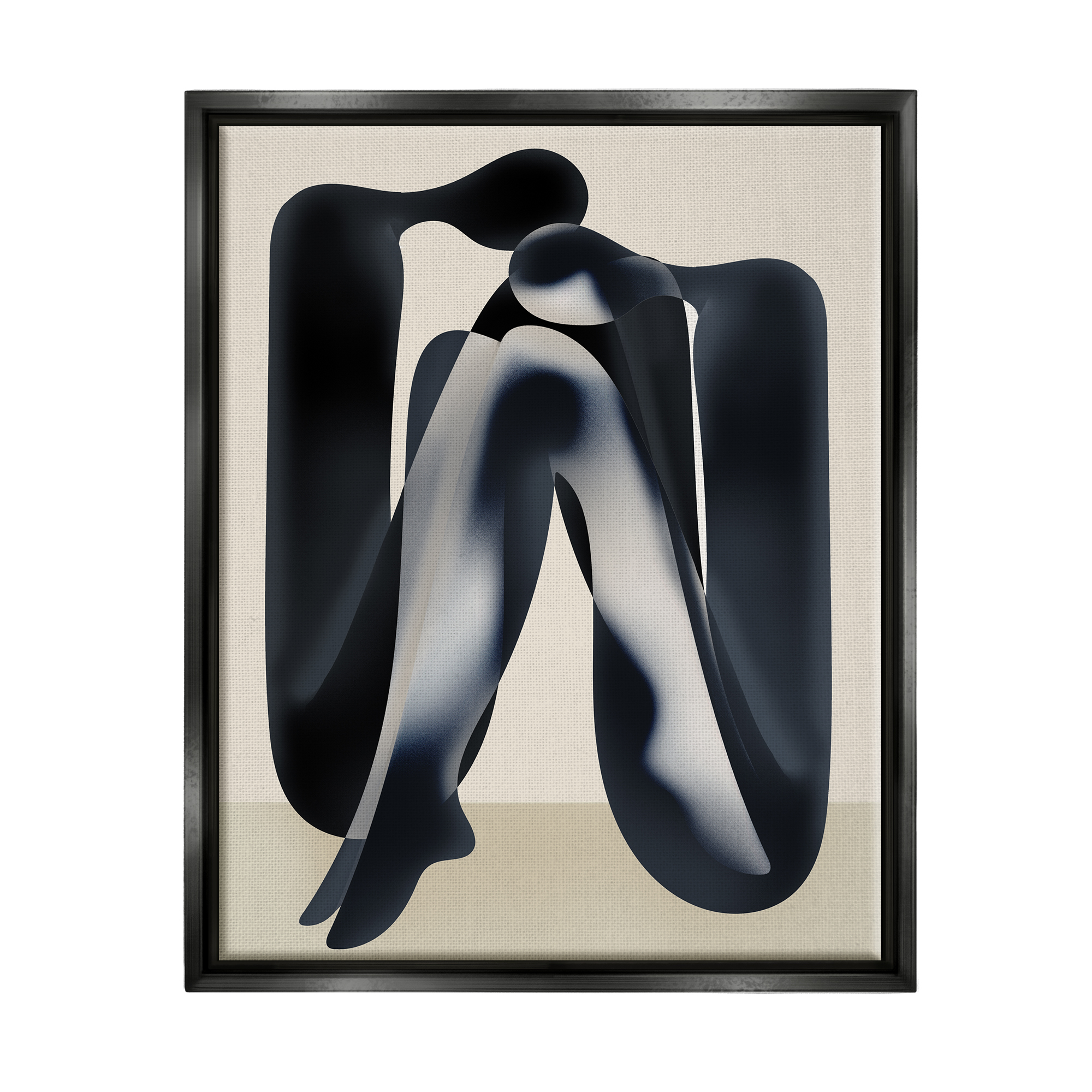 Stupell Industries Modern Figures Sitting Abstract Painting Black Floater Framed Canvas Art Print Wall Art, 25 x 31