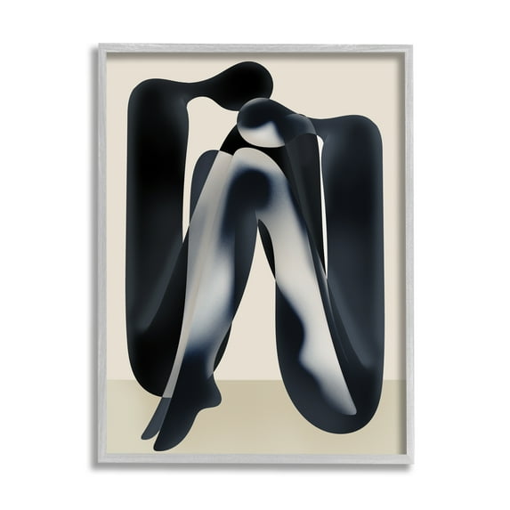 Stupell Industries Modern Figures Sitting Abstract Painting Gray Framed Art Print Wall Art, 24 x 30