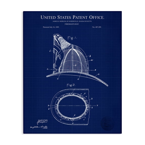 Stupell Industries Modern Fireman's Hat Blueprint Canvas Art, 16 x 20, by Karl Hronek