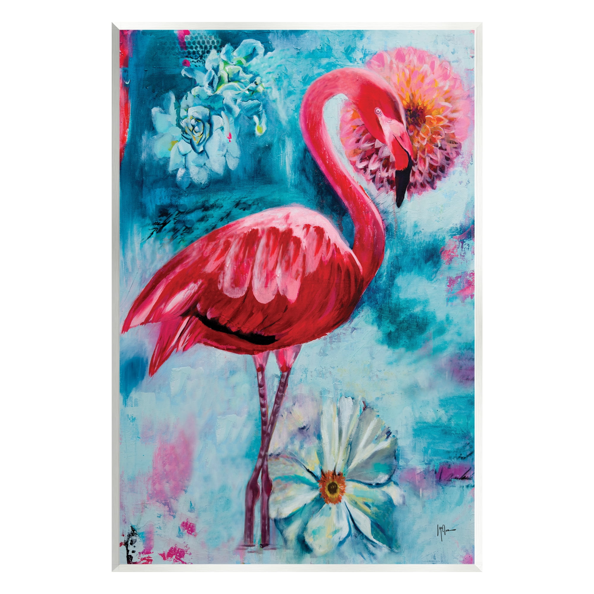 Stupell Industries Modern Flamingo & Blooms Animals & Insects Painting Unframed Art Print Wall Art, 13 x 19