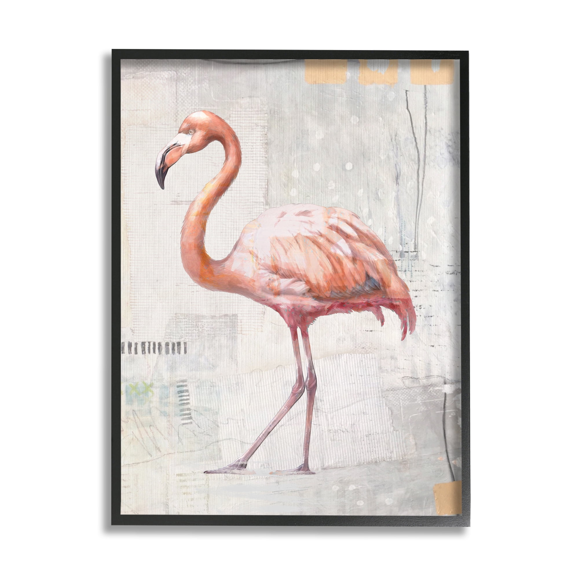 Stupell Industries Modern Flamingo Collage Animals & Insects Painting Black Framed Art Print Wall Art, 24 x 30