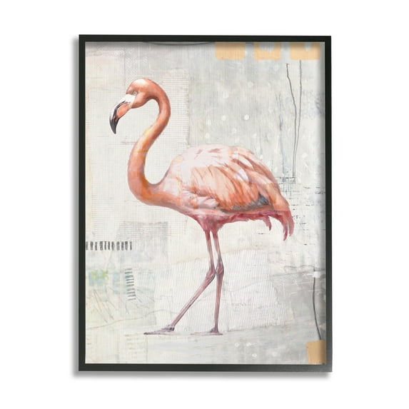 Stupell Industries Modern Flamingo Collage Animals & Insects Painting Black Framed Art Print Wall Art, 24 x 30