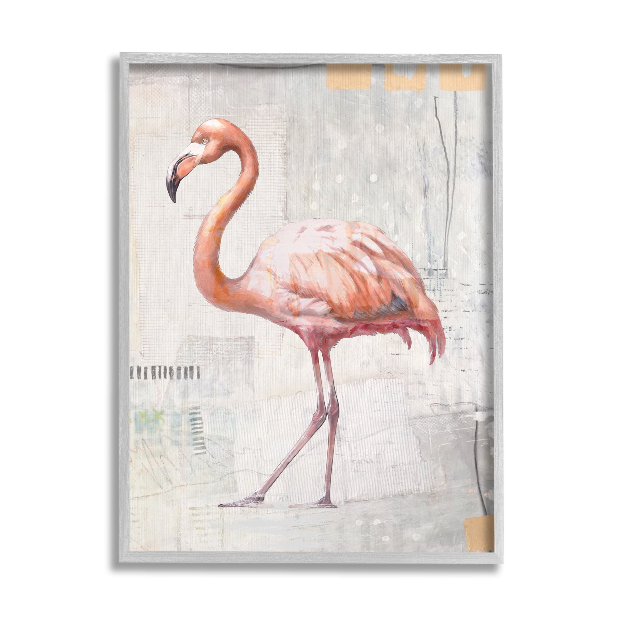 Stupell Industries Modern Flamingo Collage Animals & Insects Painting Gray Framed Art Print Wall Art, 11 x 14